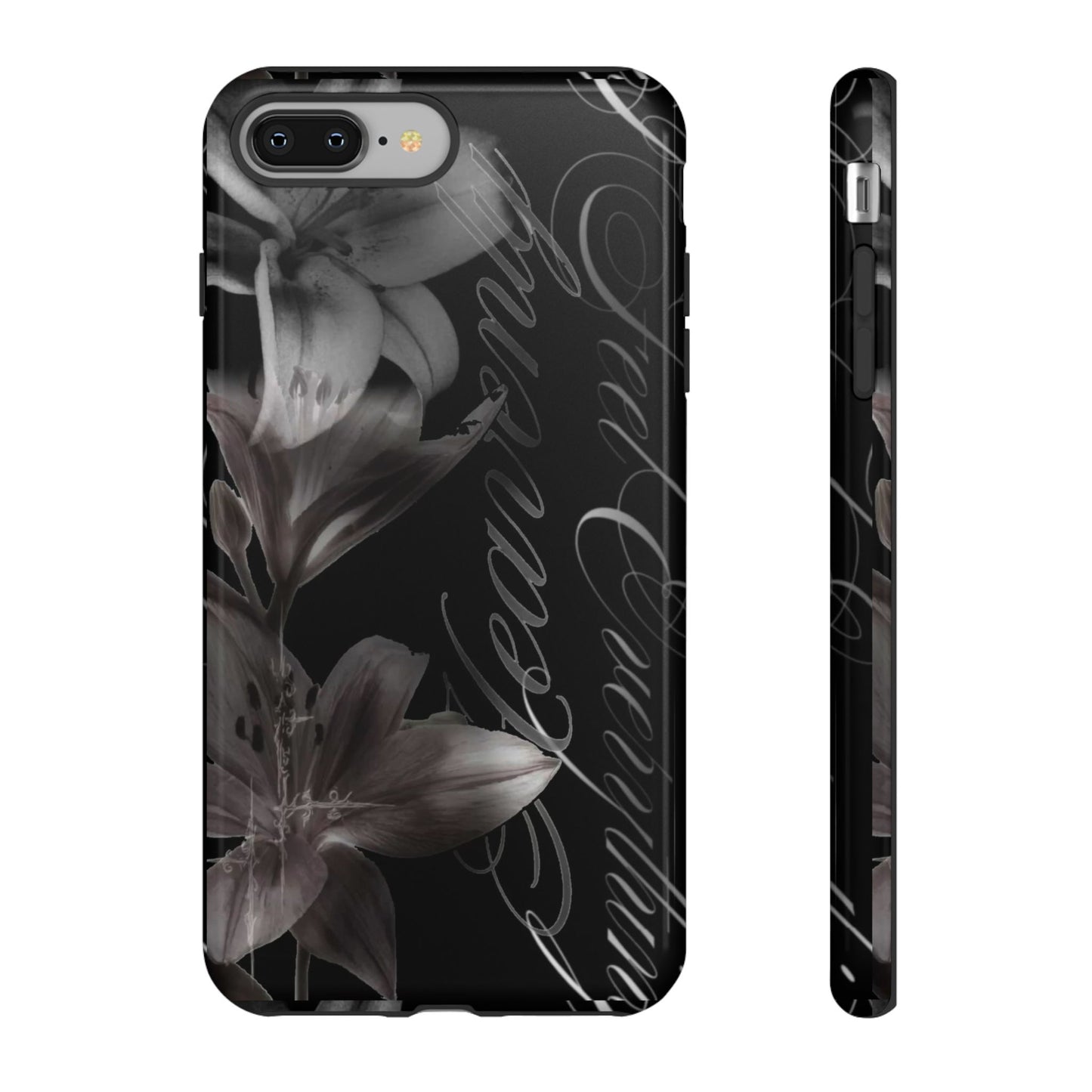 Floral Script Tough Phone Case – Black Lily Protective Cover