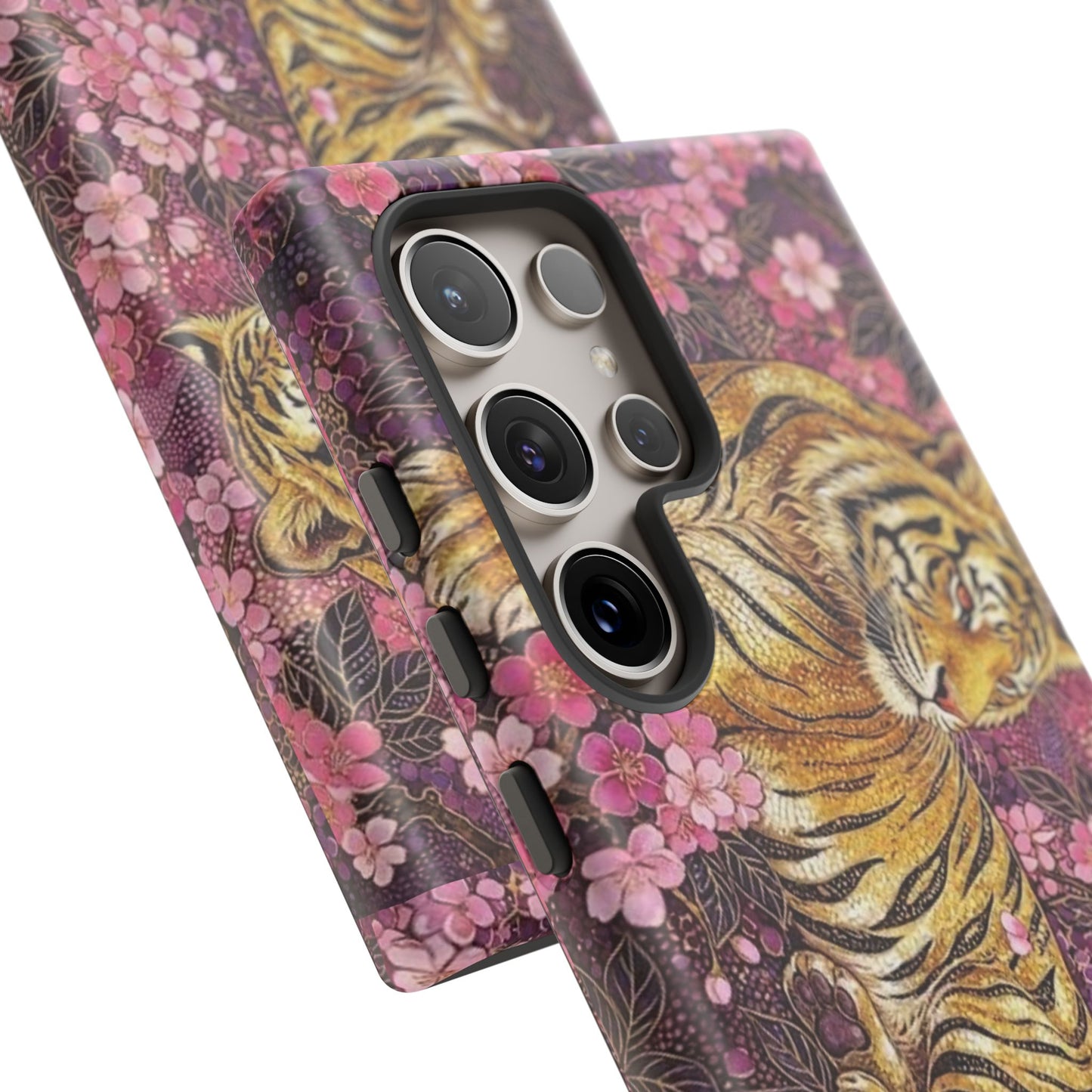 Tiger Floral Phone Case — Vintage Sakura Heavy-Duty Protective Cover