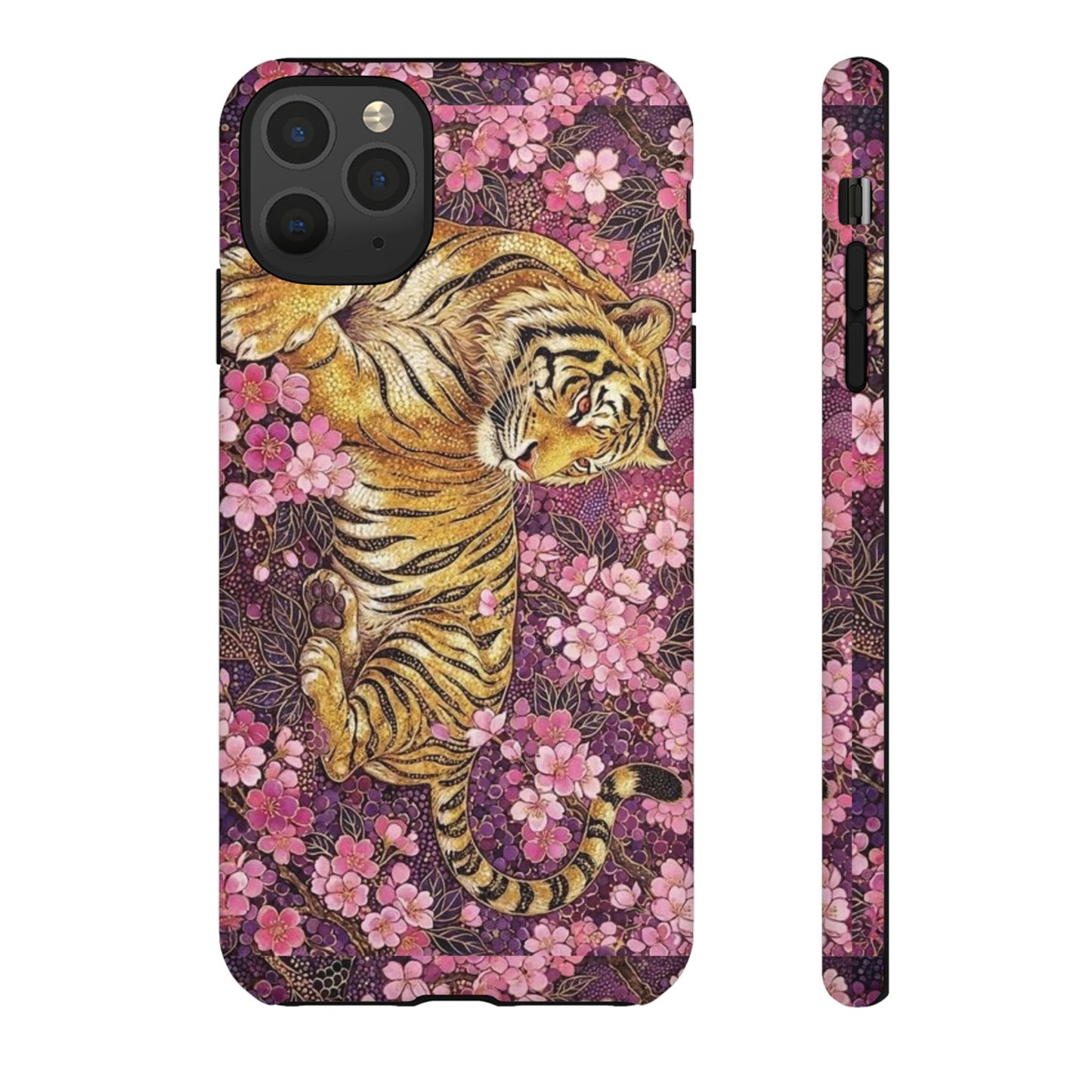 Tiger Floral Phone Case — Vintage Sakura Heavy-Duty Protective Cover