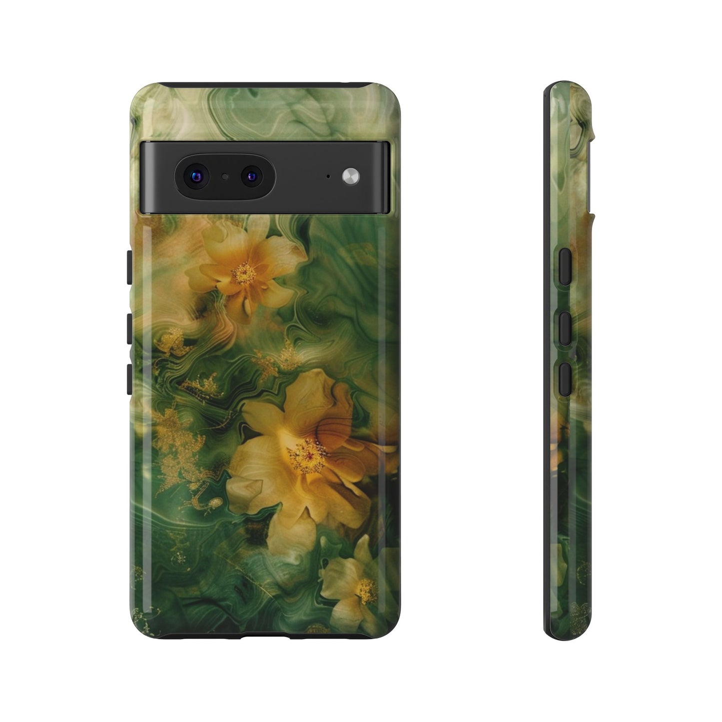 Floral Swirl Phone Case — Green & Gold Vintage Flower Design