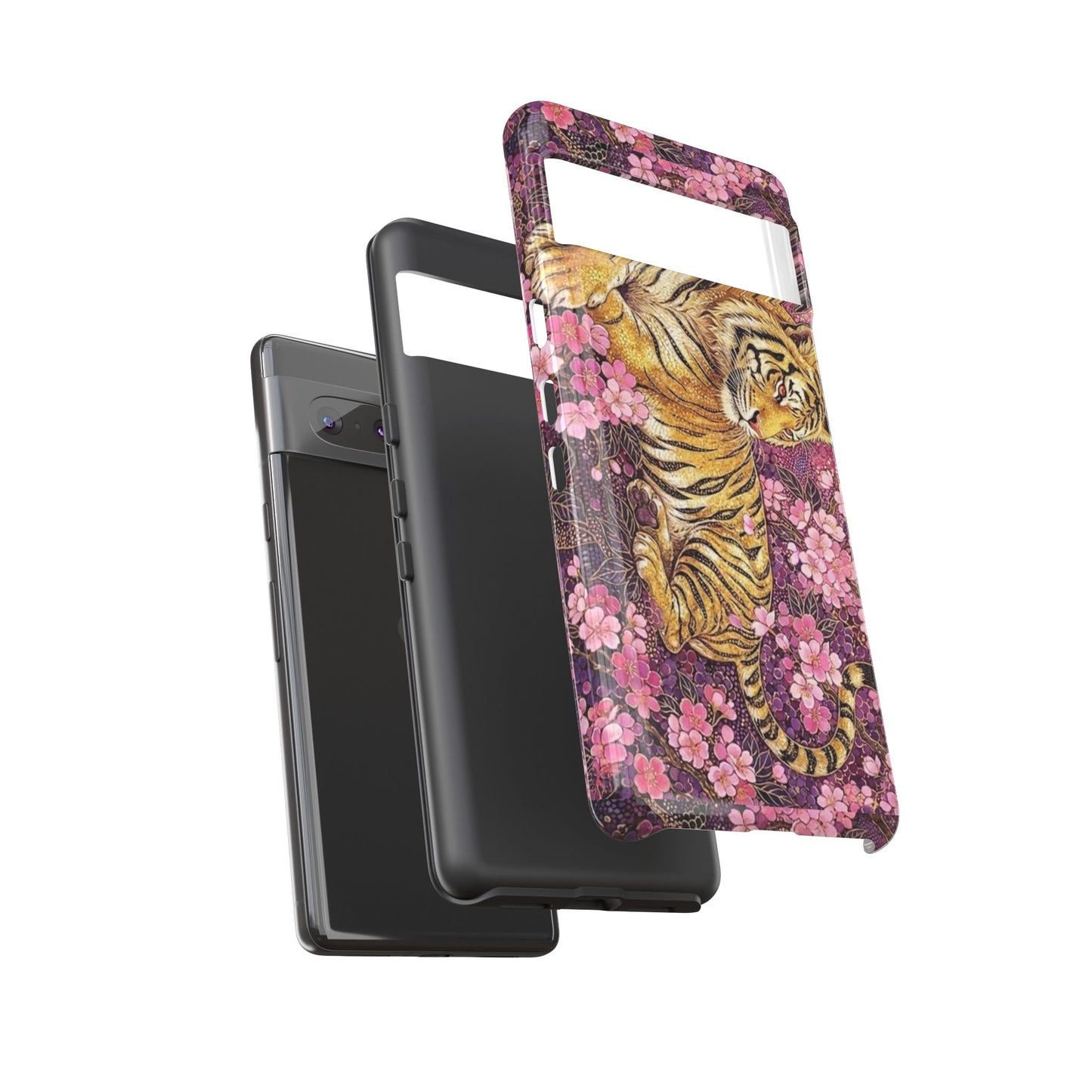 Tiger Floral Phone Case — Vintage Sakura Heavy-Duty Protective Cover