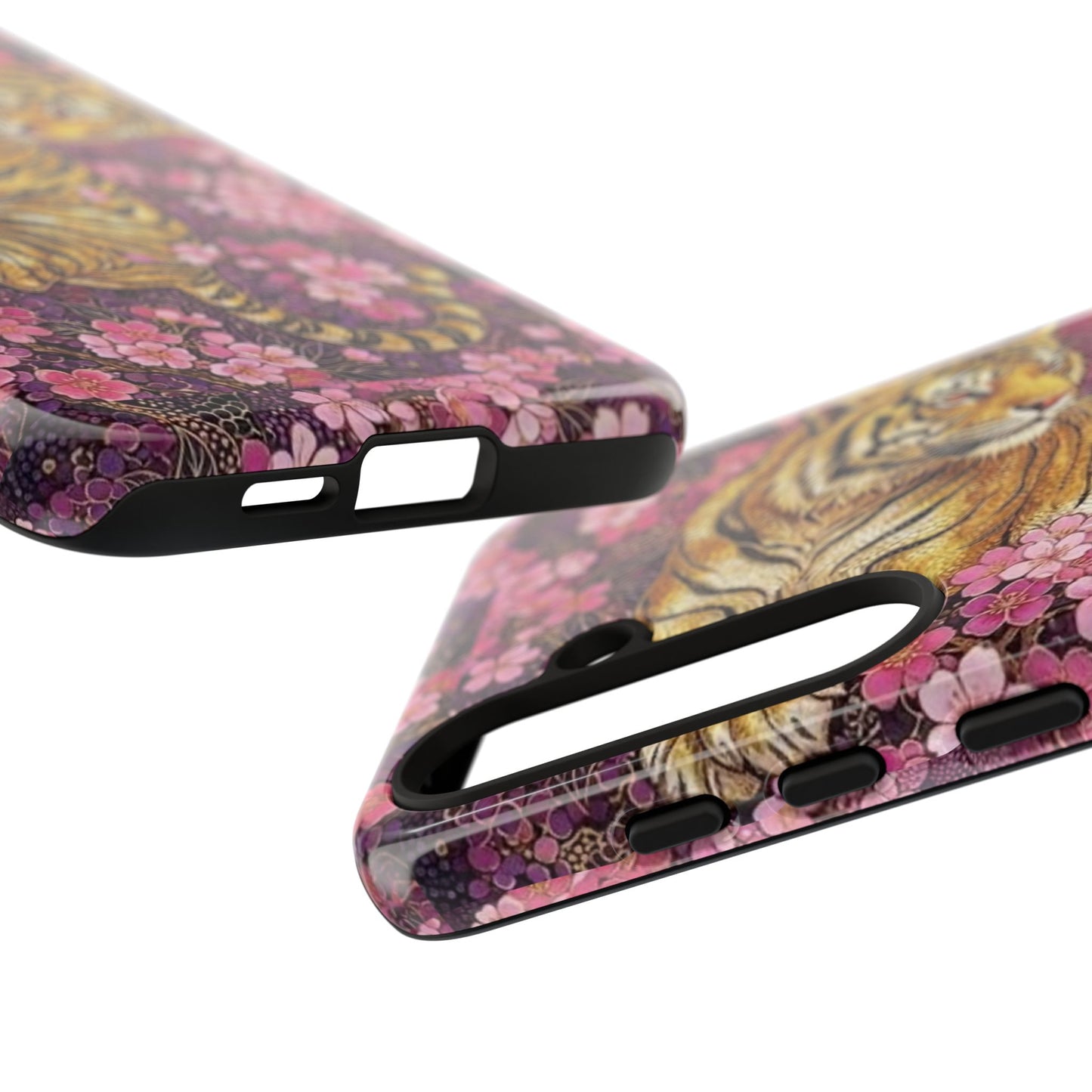 Tiger Floral Phone Case — Vintage Sakura Heavy-Duty Protective Cover