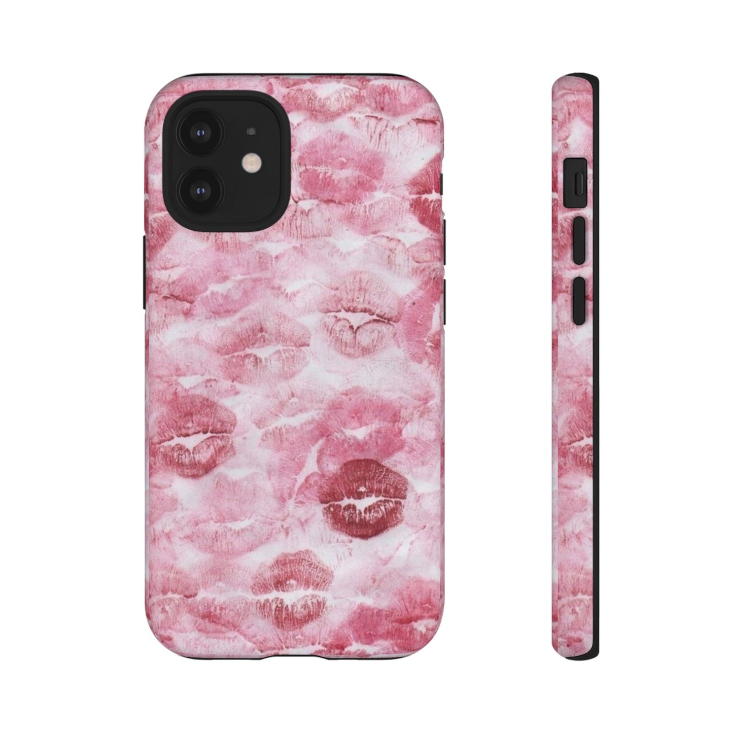 Kiss Print Tough Phone Case — Pink Marble Lip Pattern, Protective iPhone Cover