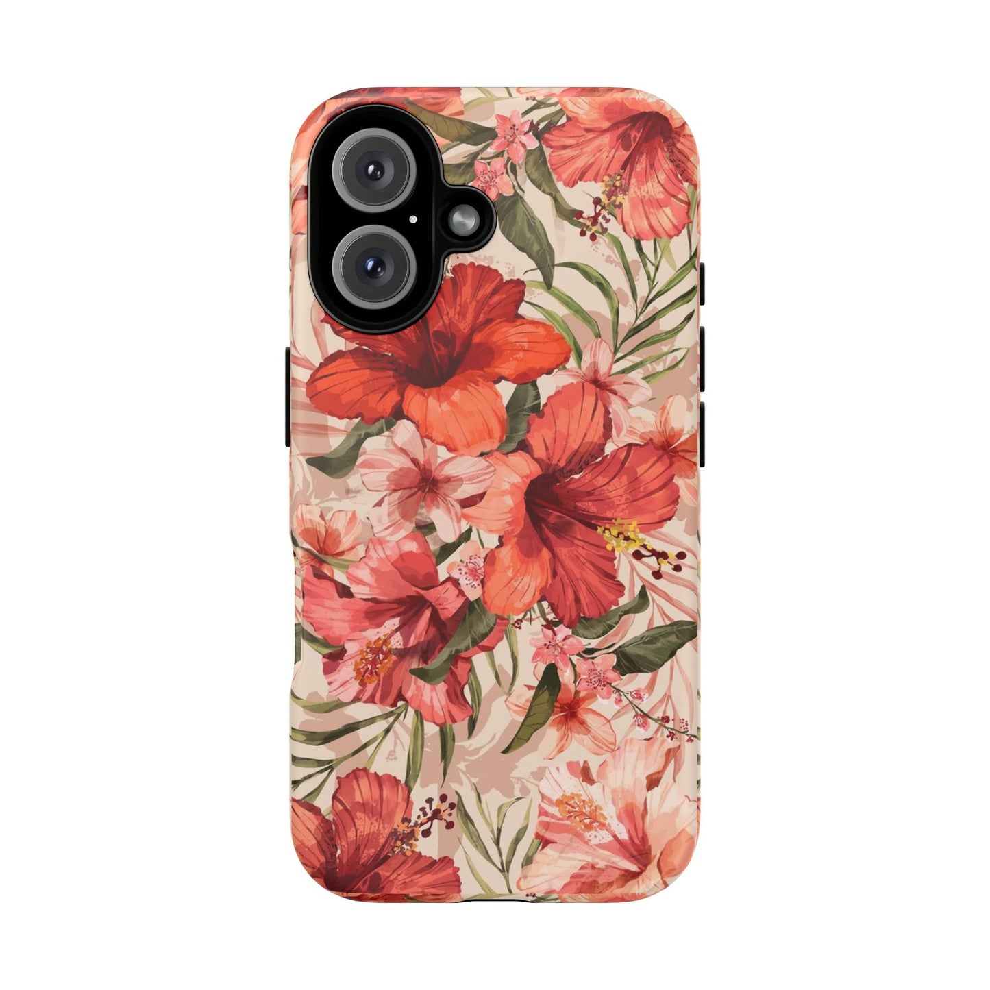 Floral Hibiscus Tough Phone Case — Tropical Red Blossom Protective Cover