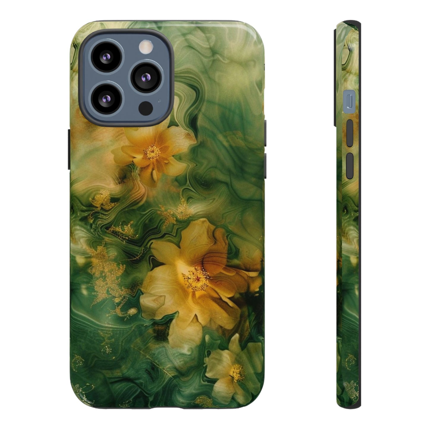 Floral Swirl Phone Case — Green & Gold Vintage Flower Design