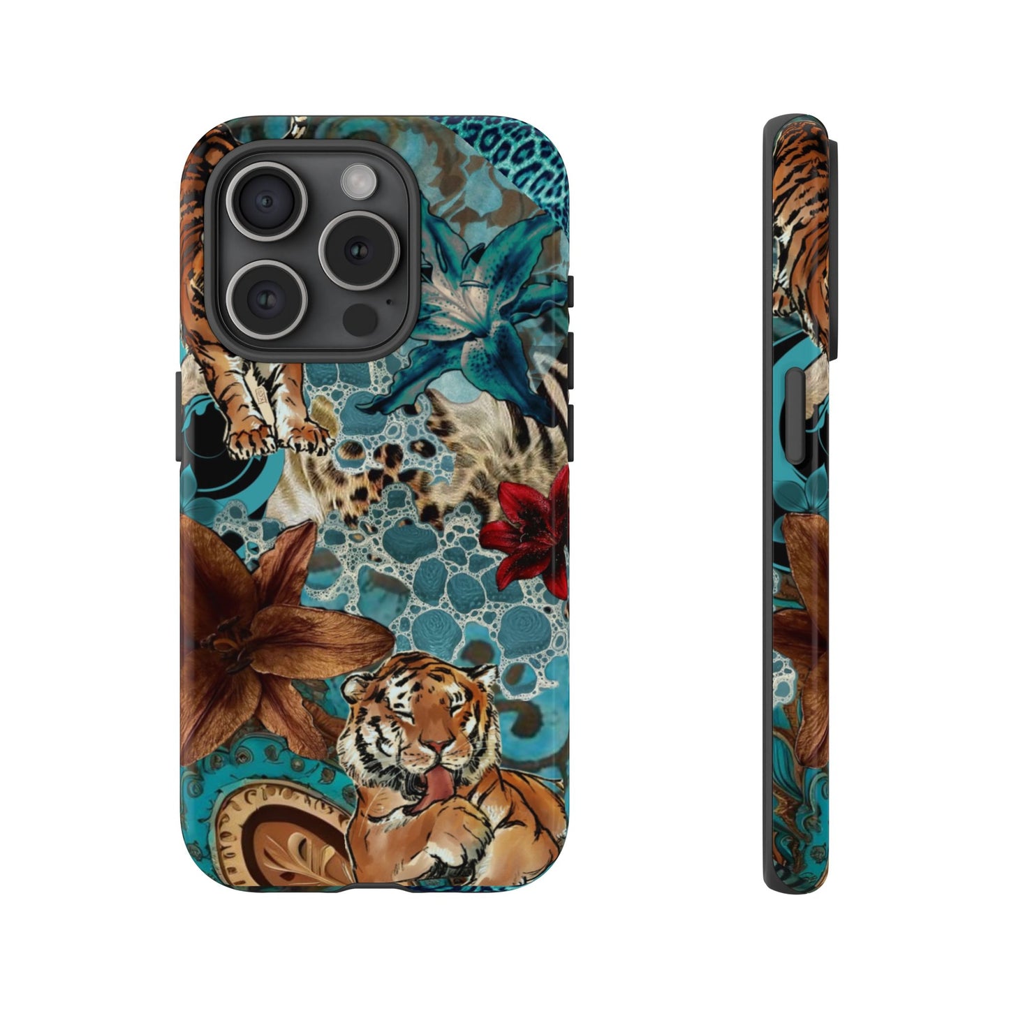 Floral Tiger Phone Case - Teal Safari Protective Cover