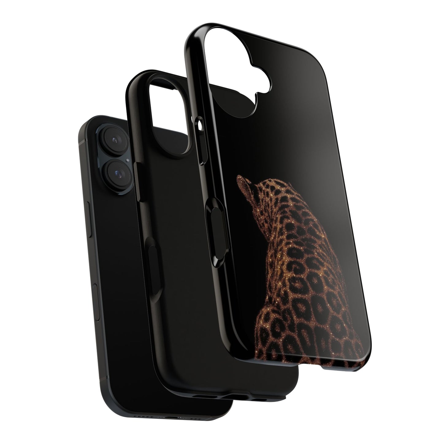 Leopard Print Tough Phone Case - Sleek Black Protective Cover