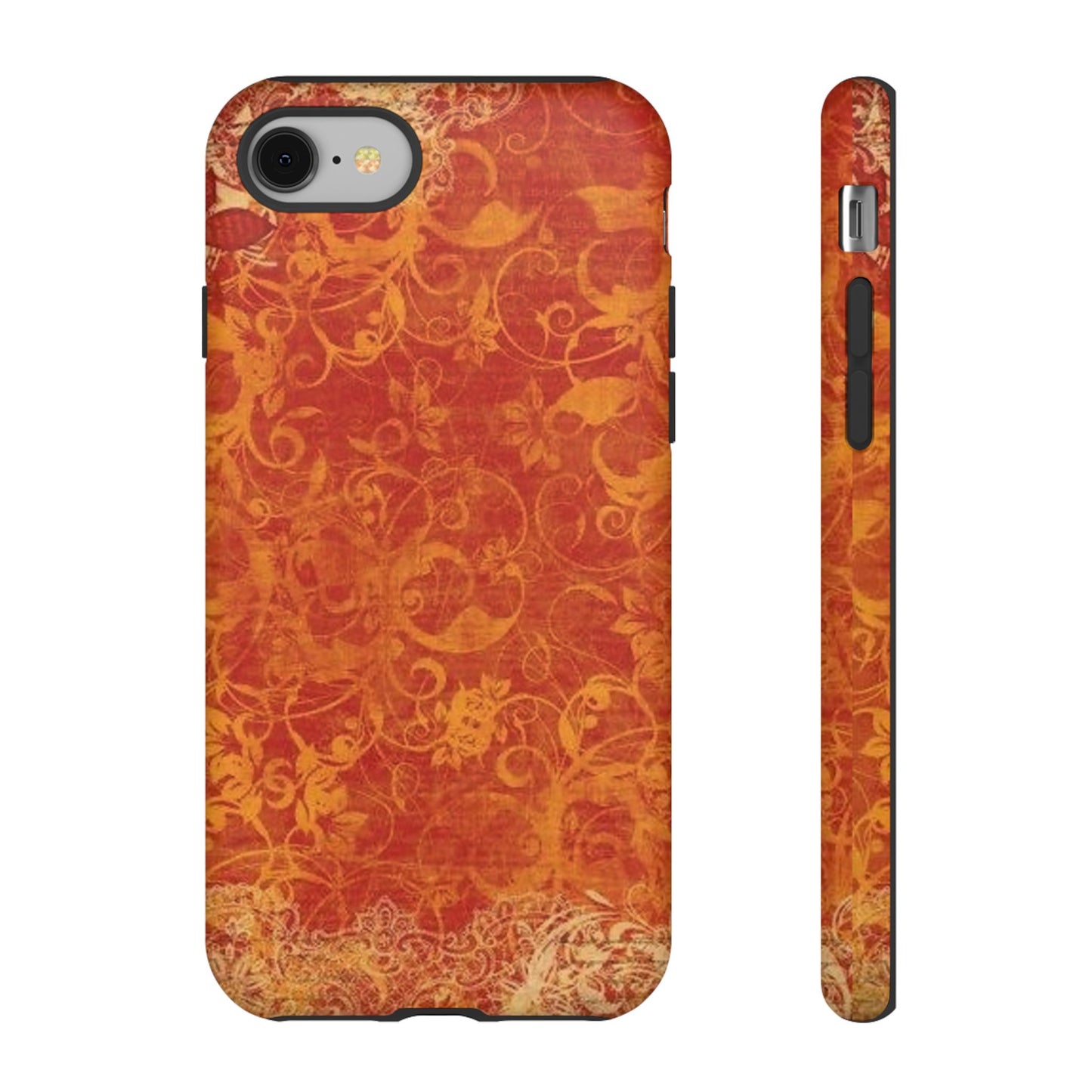 Floral Autumn iPhone Tough Case — Orange Vintage Scroll Design