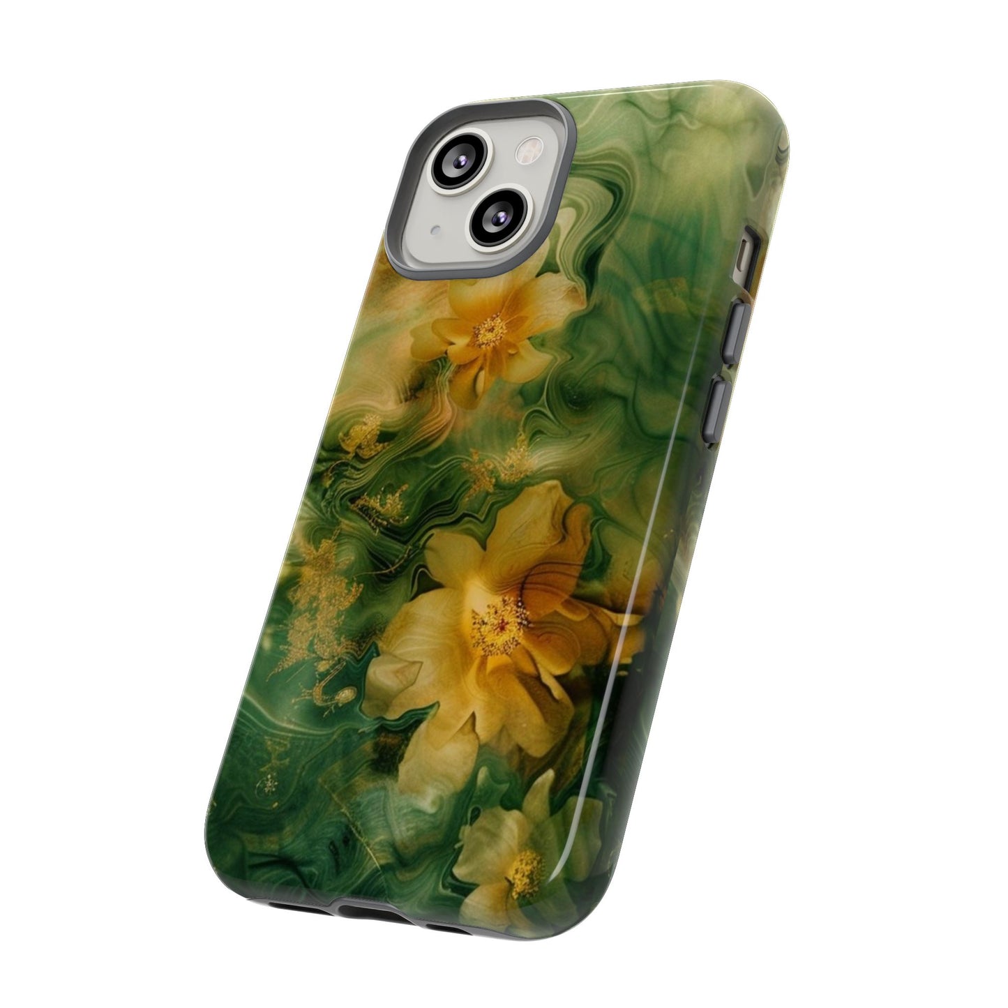 Floral Swirl Phone Case — Green & Gold Vintage Flower Design
