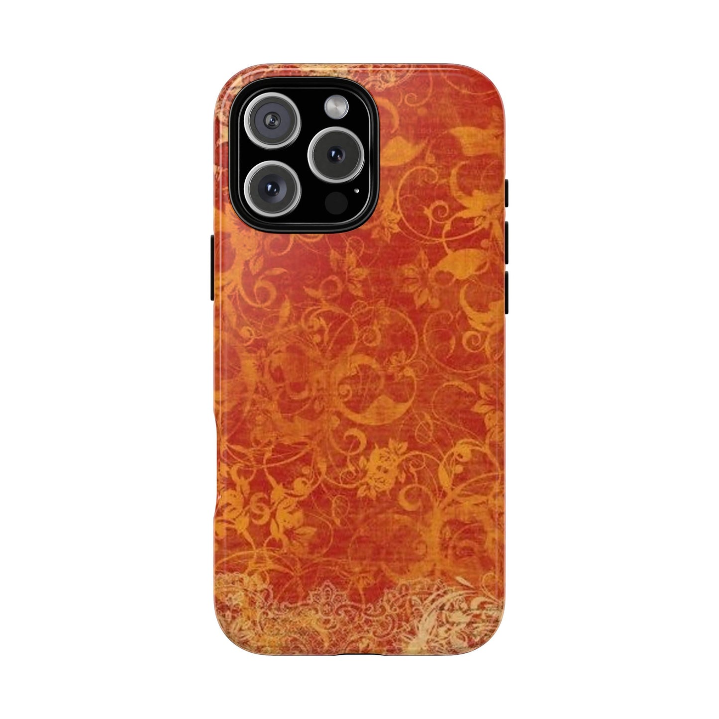 Floral Autumn iPhone Tough Case — Orange Vintage Scroll Design