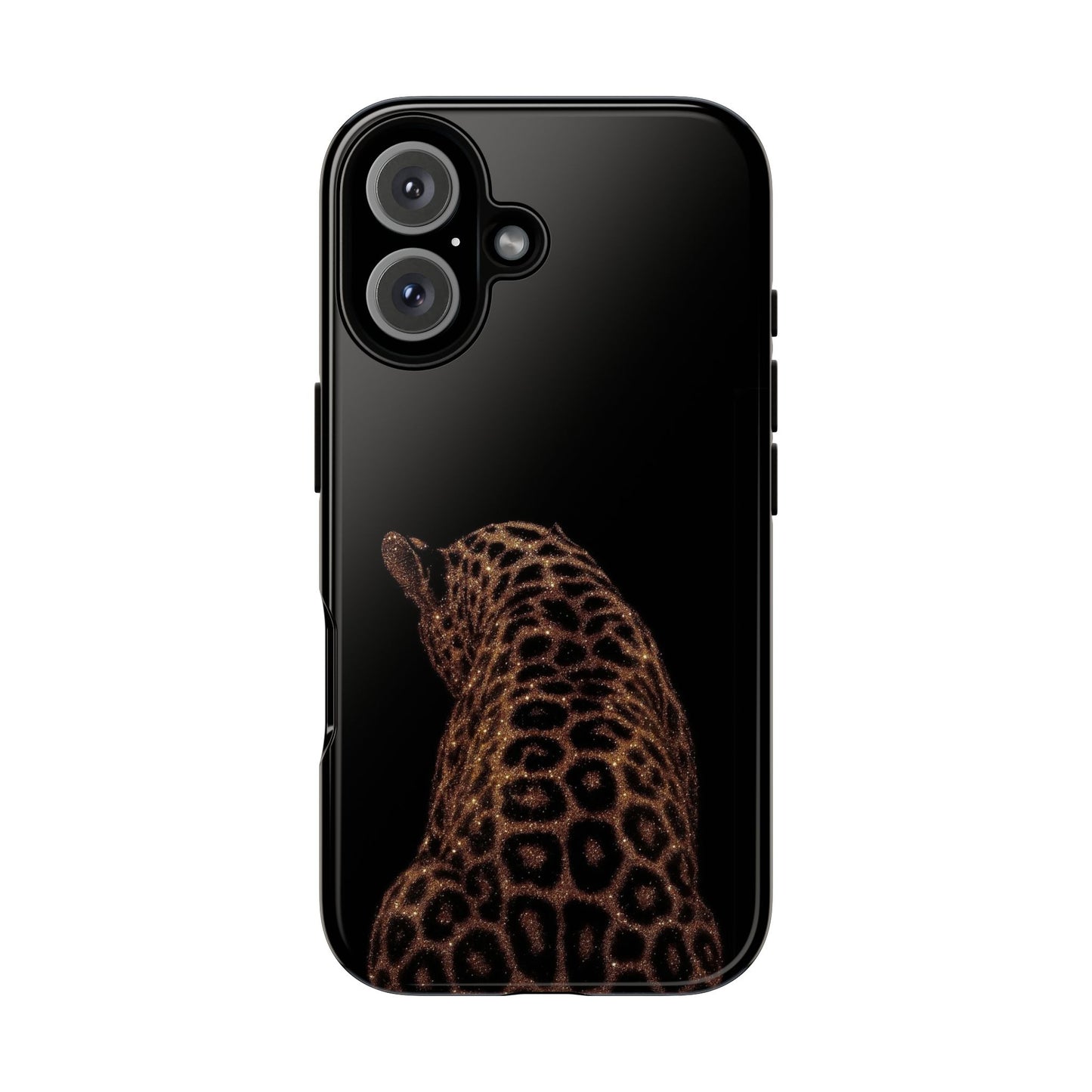 Leopard Print Tough Phone Case - Sleek Black Protective Cover