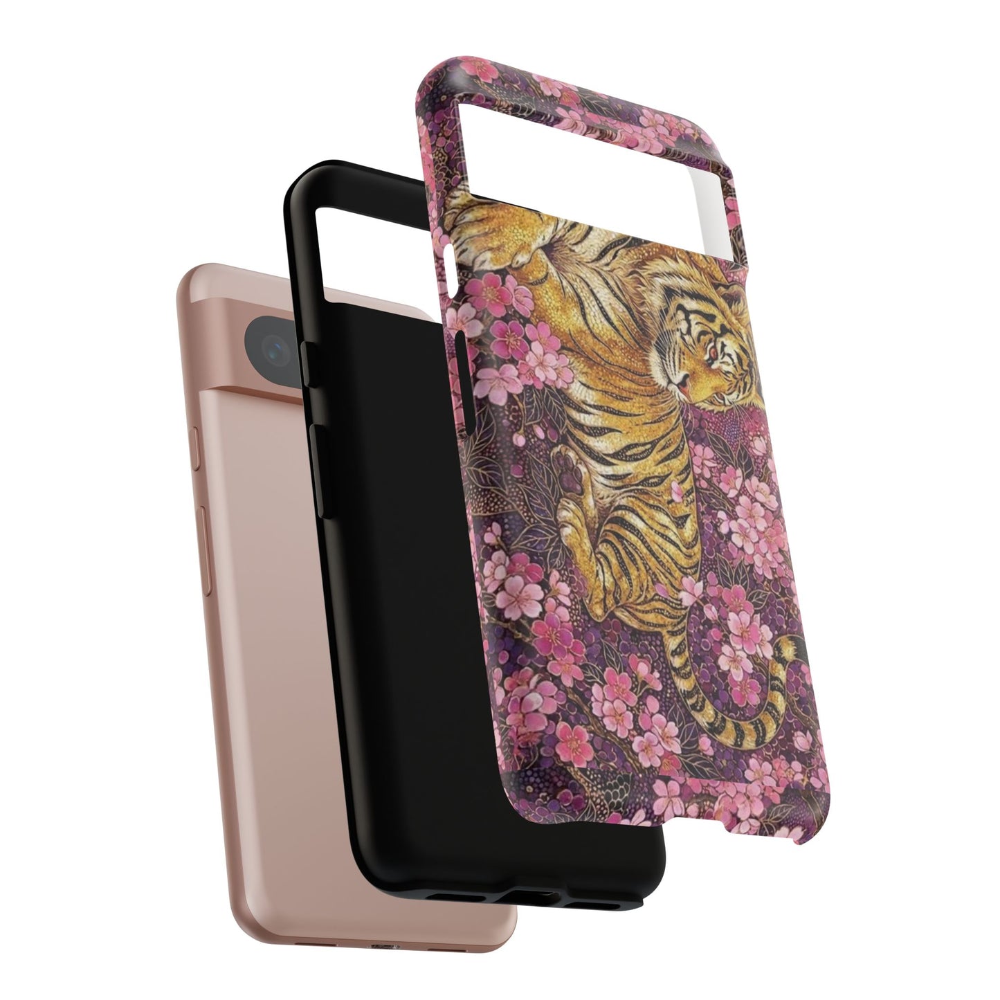 Tiger Floral Phone Case — Vintage Sakura Heavy-Duty Protective Cover