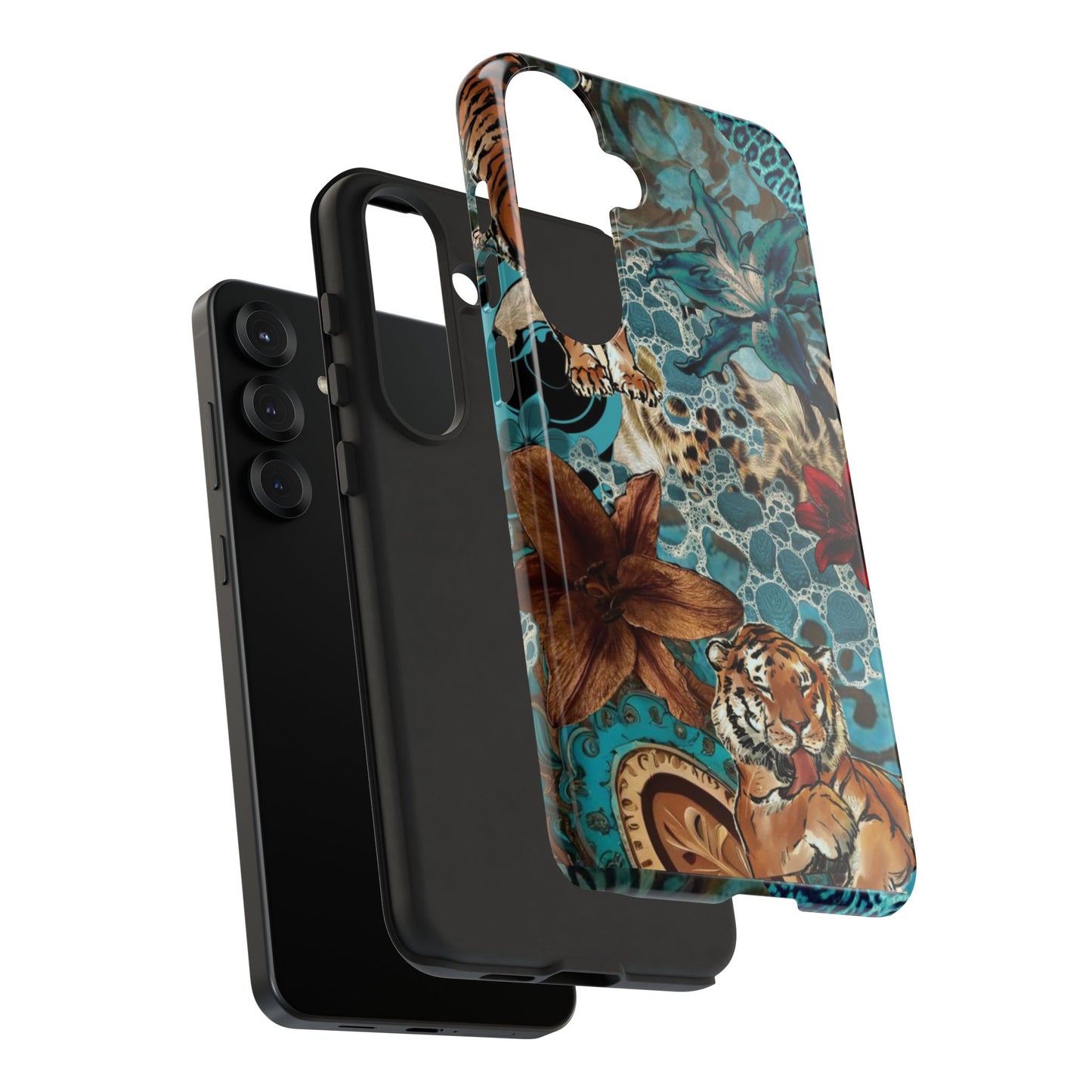 Floral Tiger Phone Case - Teal Safari Protective Cover
