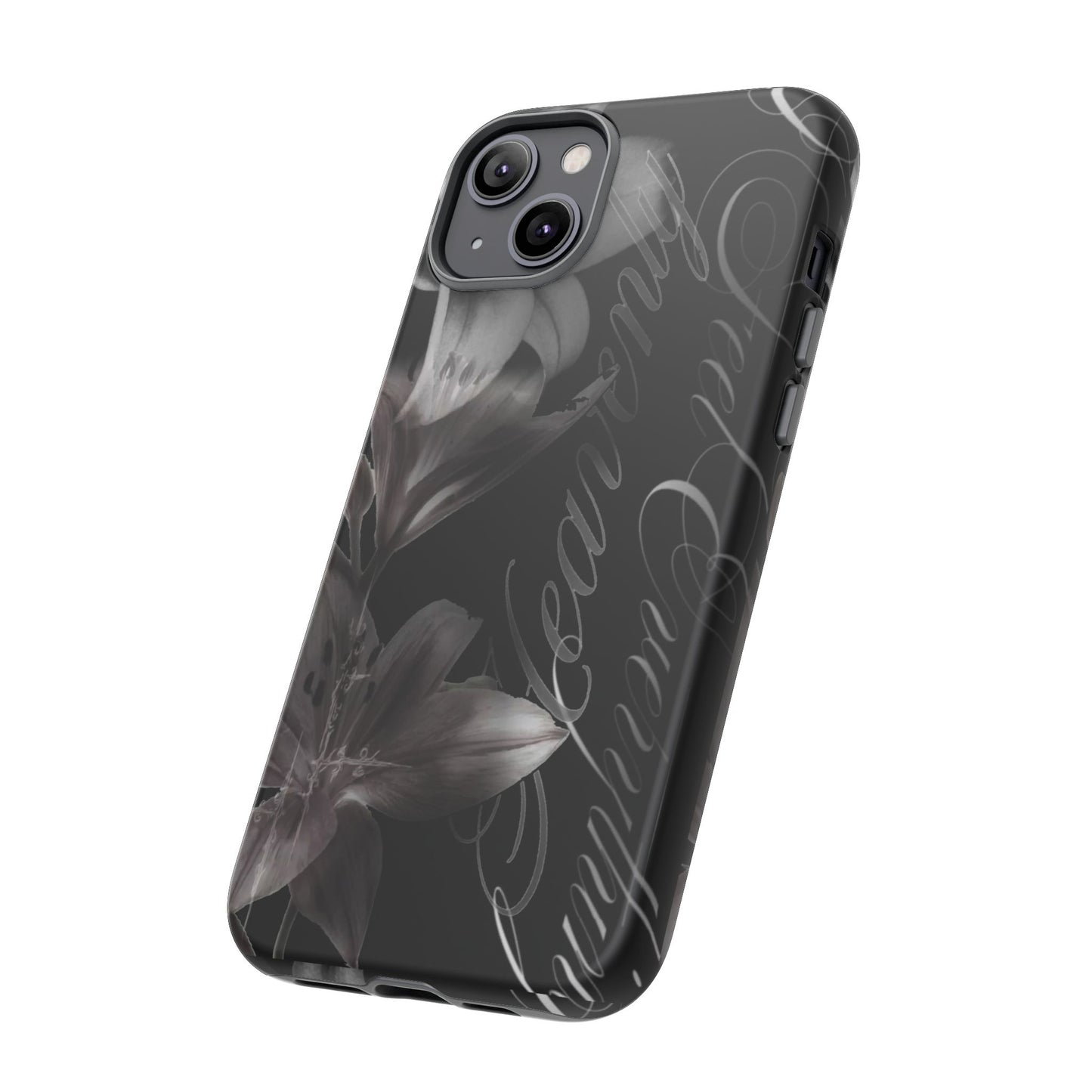 Floral Script Tough Phone Case – Black Lily Protective Cover