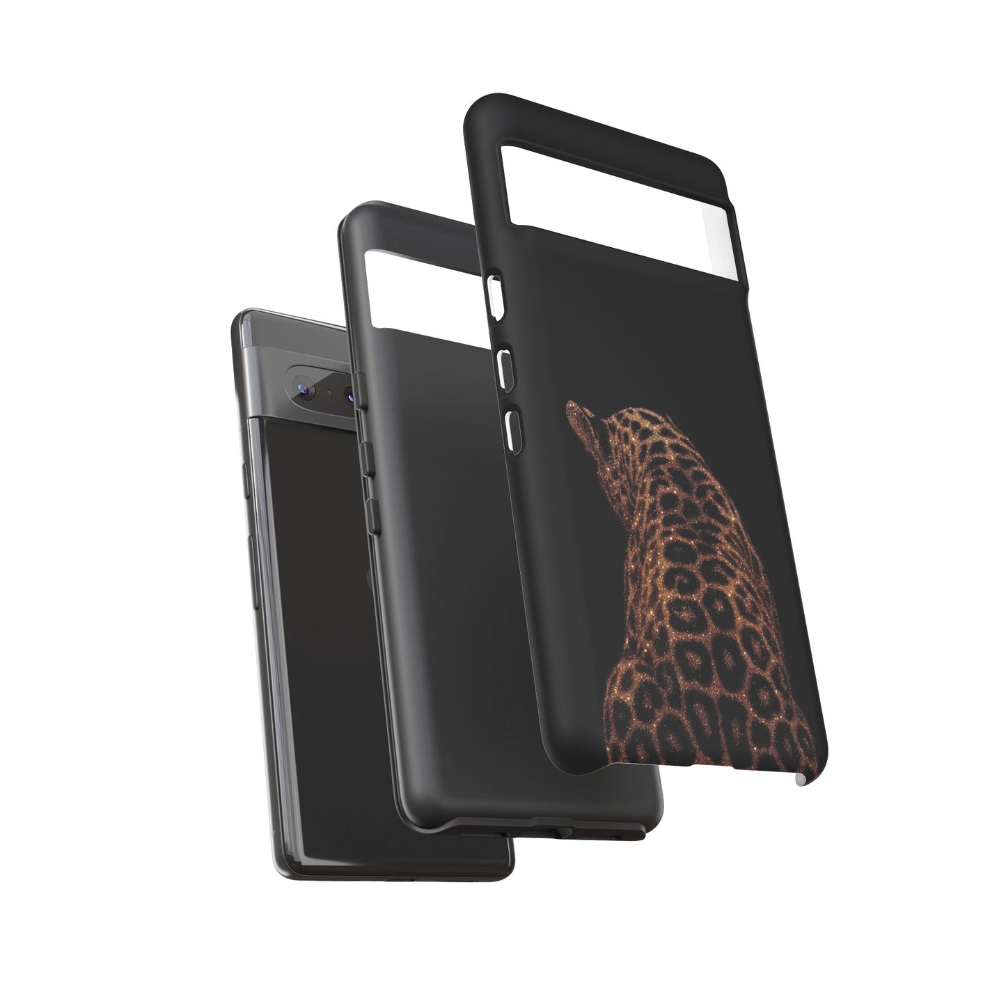 Leopard Print Tough Phone Case - Sleek Black Protective Cover