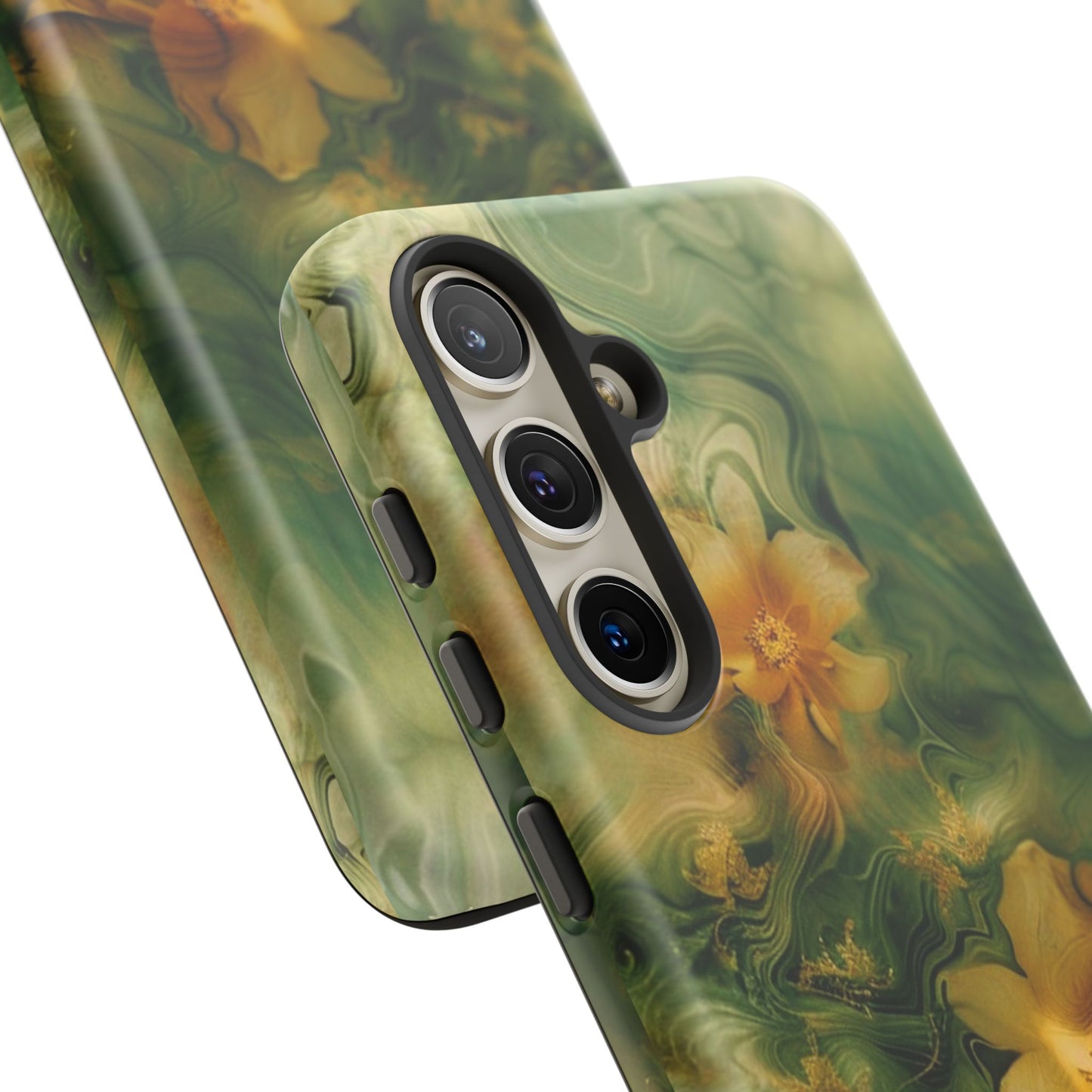 Floral Swirl Phone Case — Green & Gold Vintage Flower Design