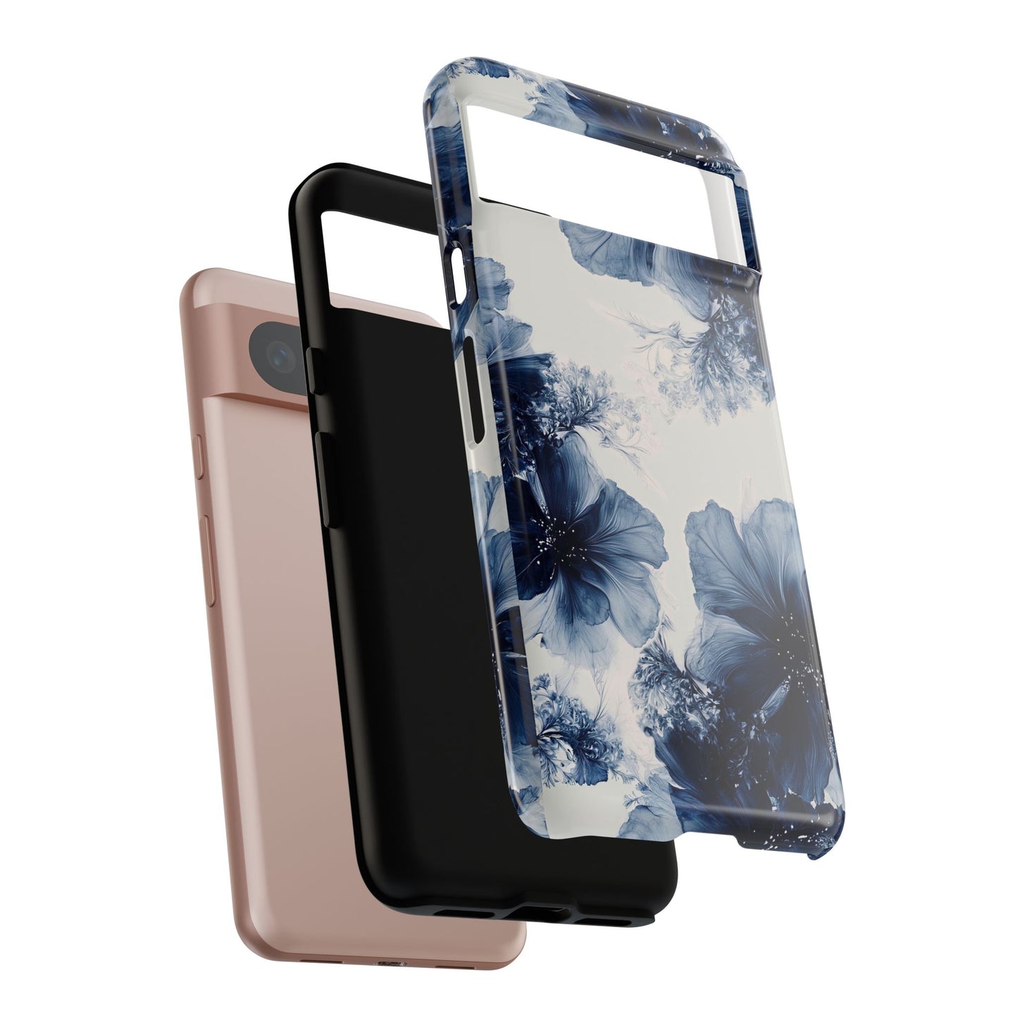 Floral Indigo Tough Phone Case — Blue Botanical Protective Cover