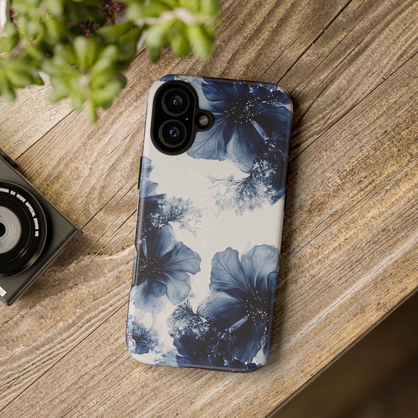 Floral Indigo Tough Phone Case — Blue Botanical Protective Cover