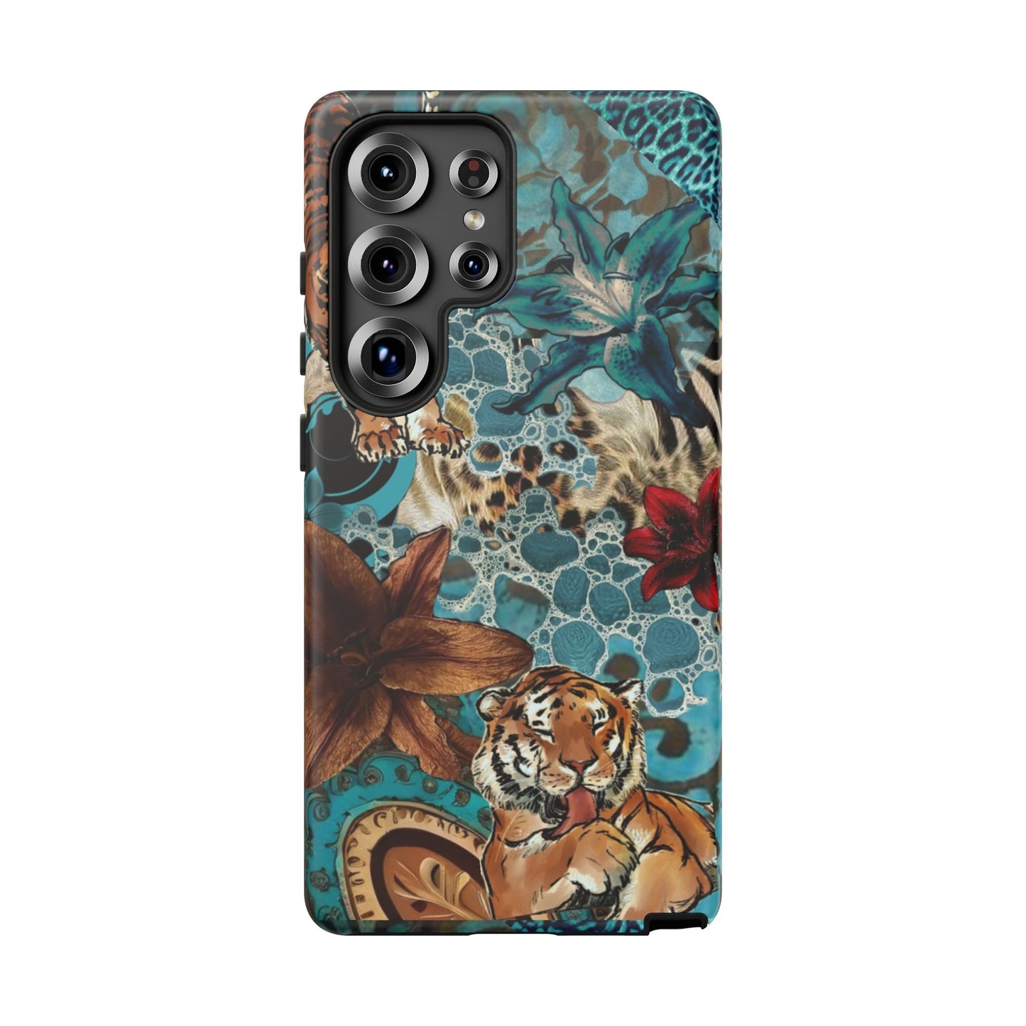 Floral Tiger Phone Case - Teal Safari Protective Cover