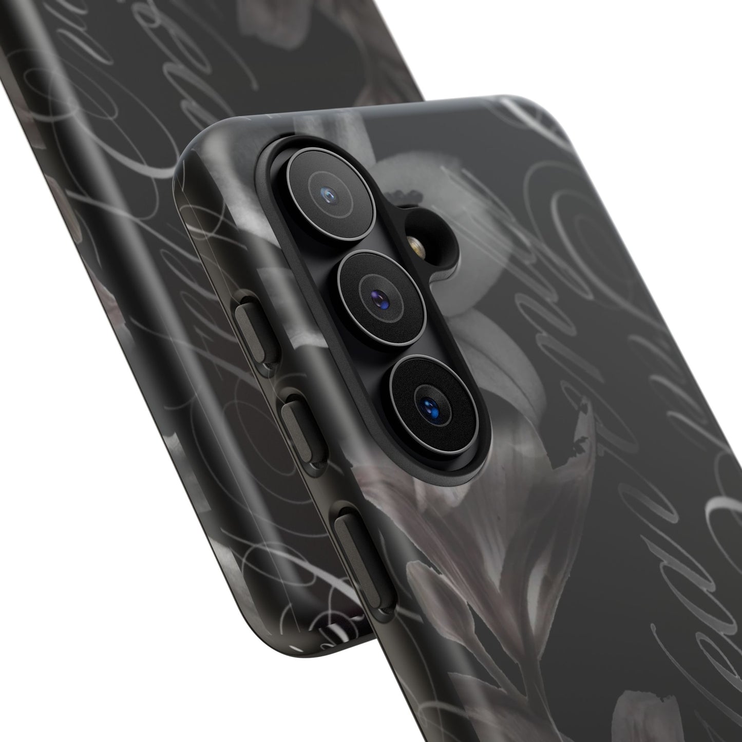 Floral Script Tough Phone Case – Black Lily Protective Cover