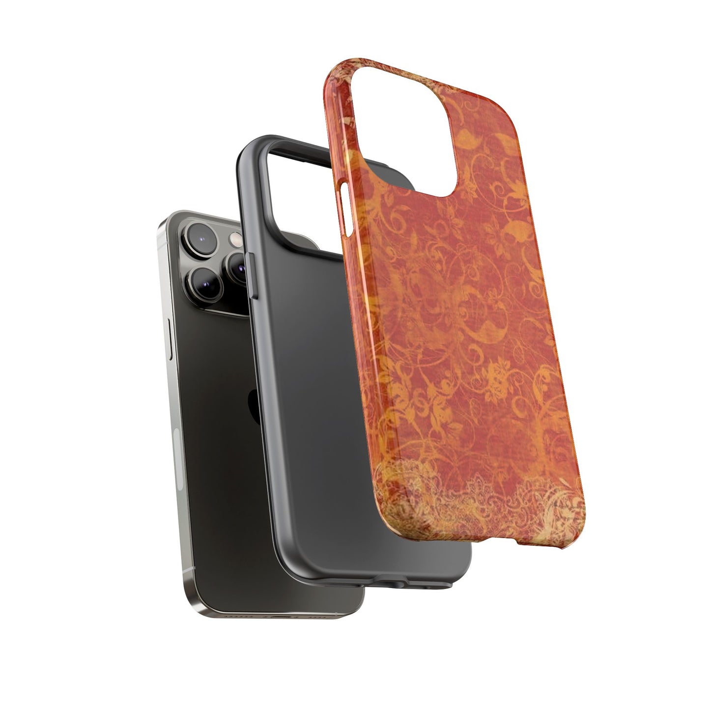 Floral Autumn iPhone Tough Case — Orange Vintage Scroll Design