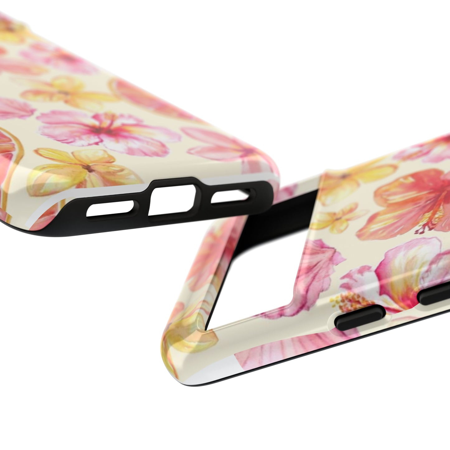 Tropical Hibiscus Tough Phone Case – Watercolor Floral & Citrus Protective Cover