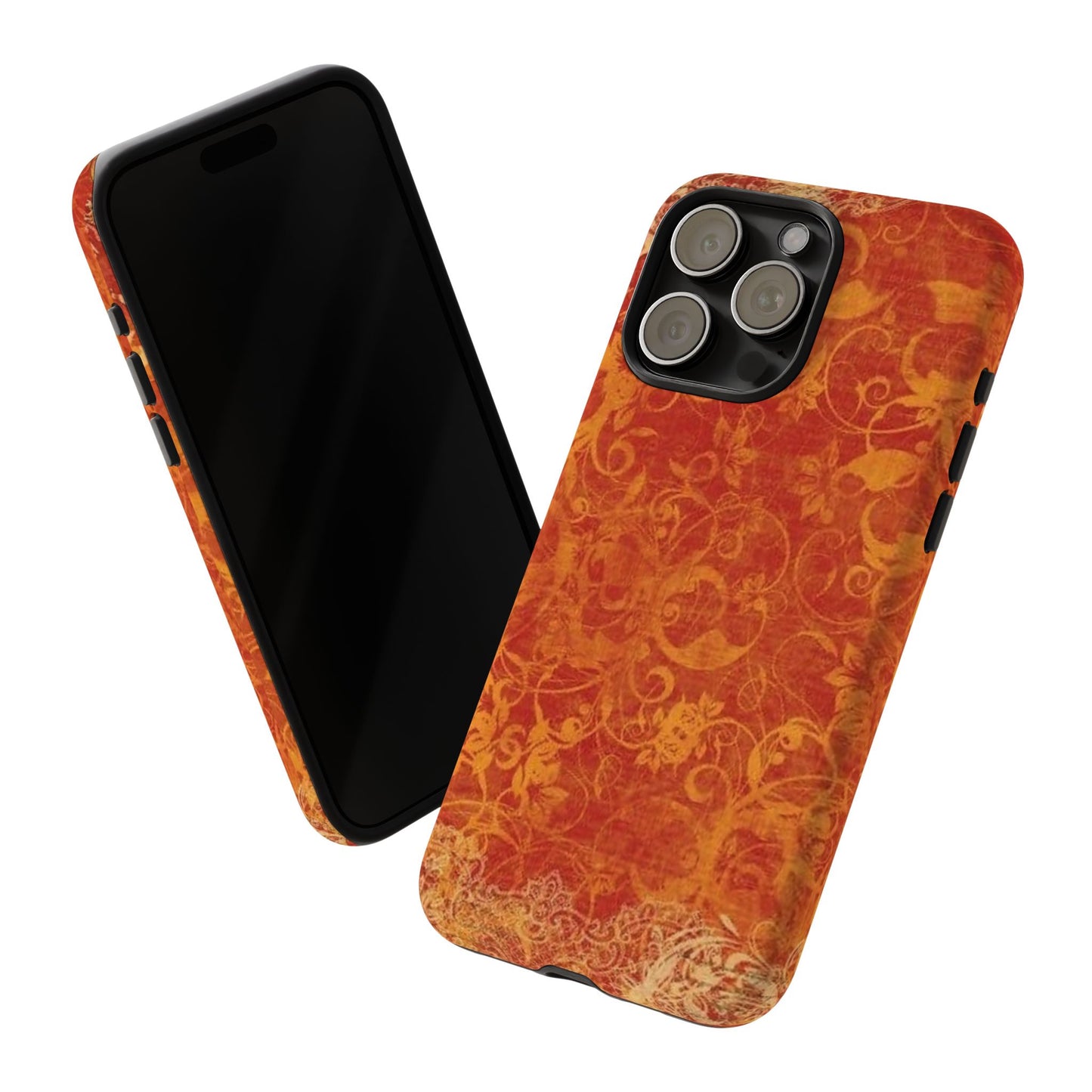 Floral Autumn iPhone Tough Case — Orange Vintage Scroll Design