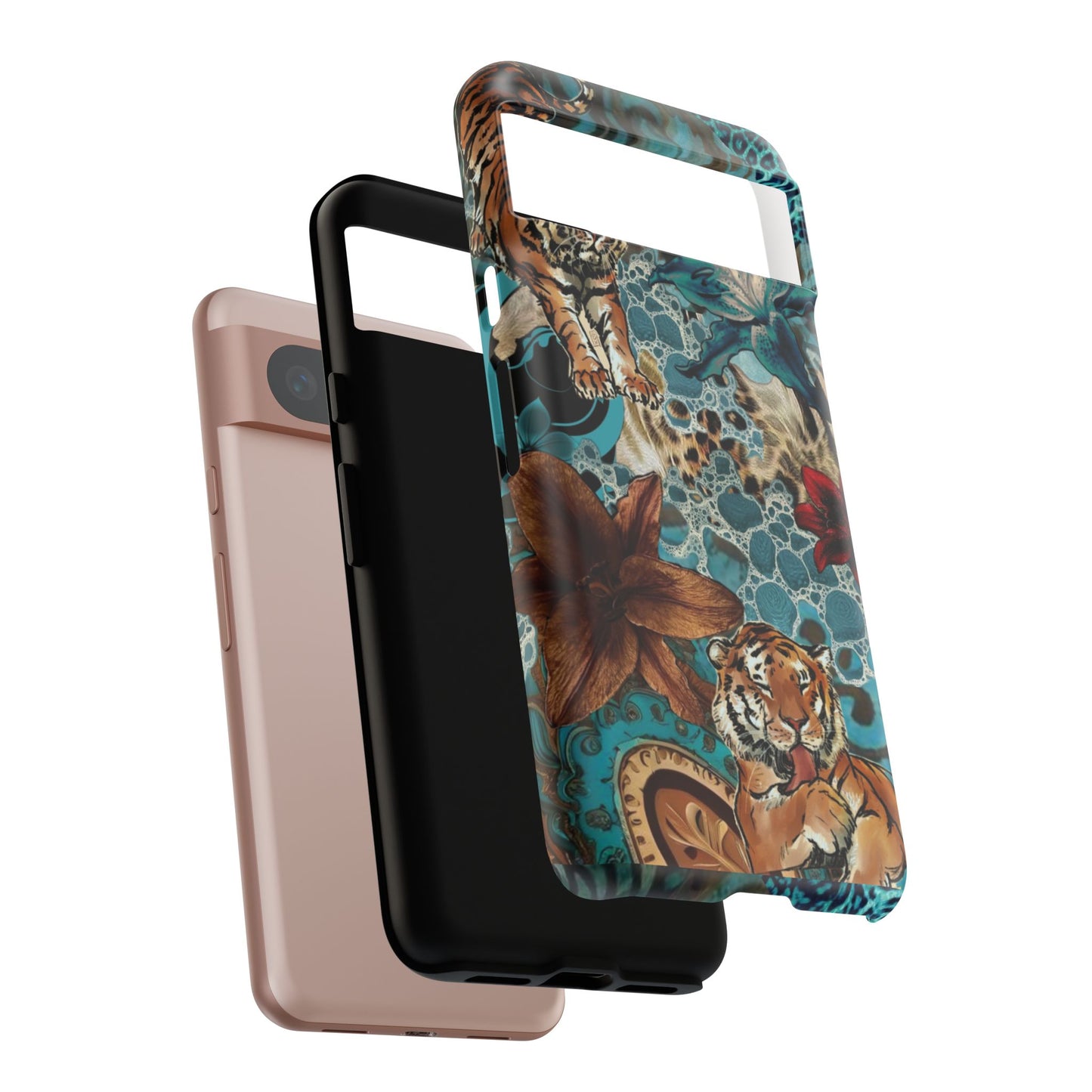 Floral Tiger Phone Case - Teal Safari Protective Cover