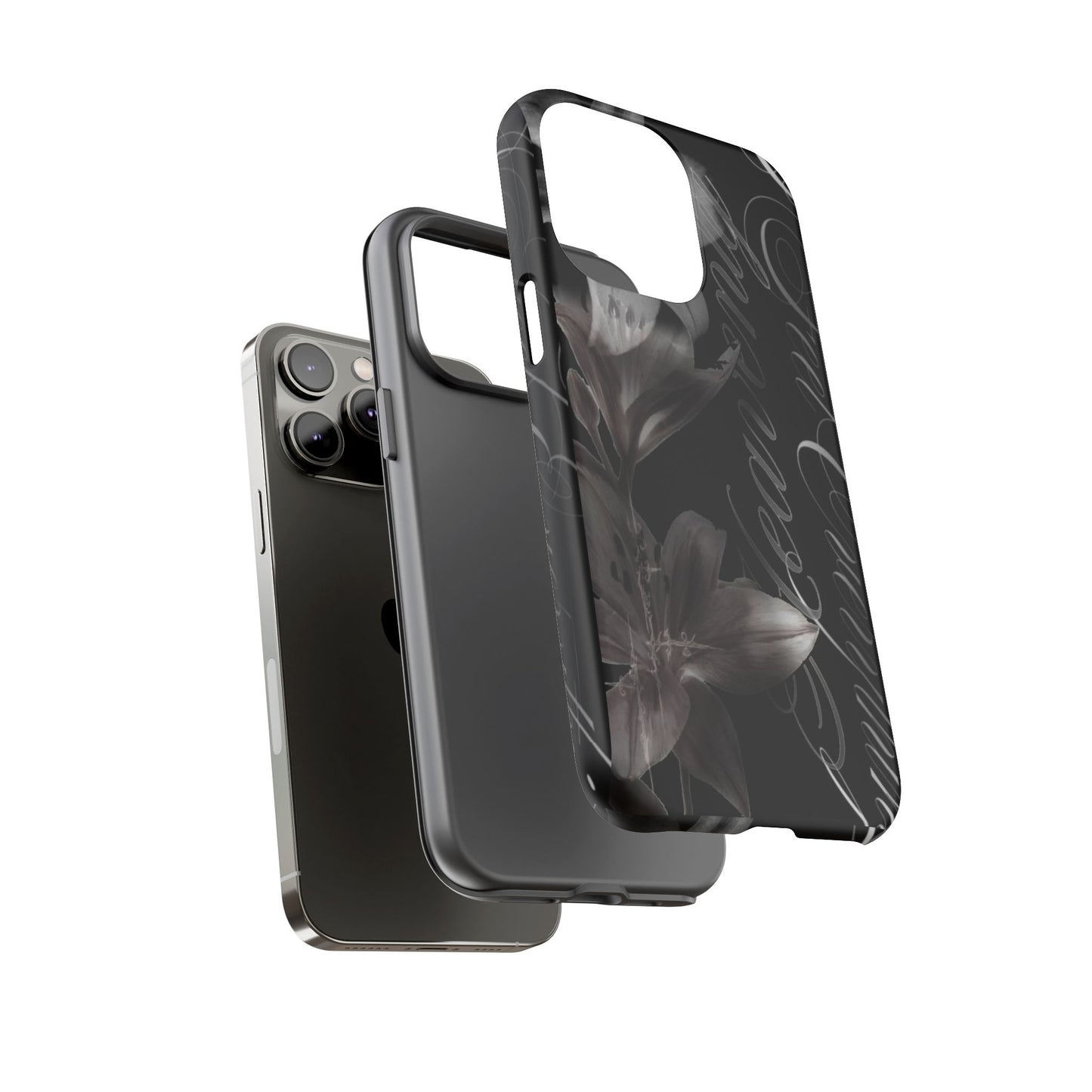 Floral Script Tough Phone Case – Black Lily Protective Cover