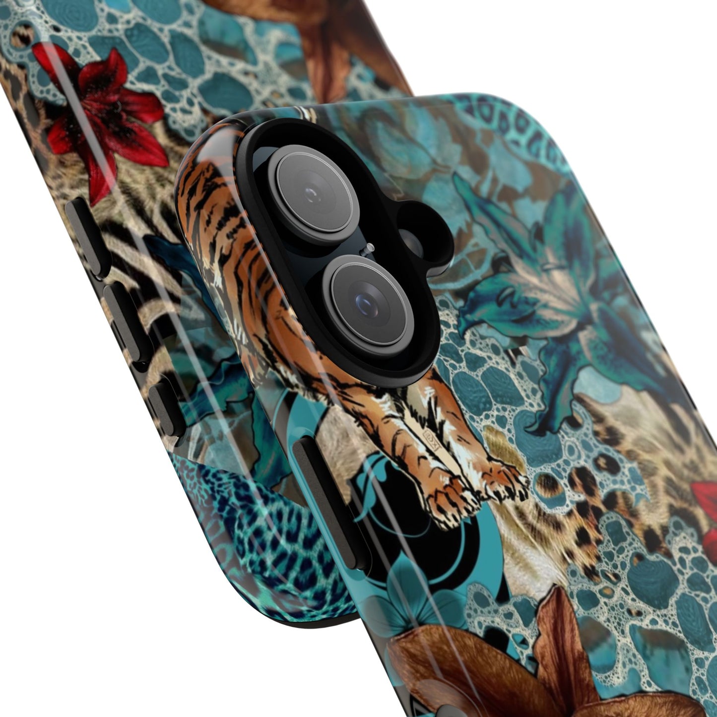 Floral Tiger Phone Case - Teal Safari Protective Cover