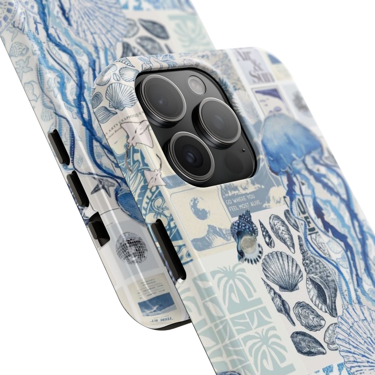 Sea Collage Tough Phone Case — Blue Jellyfish & Shells Coastal Design