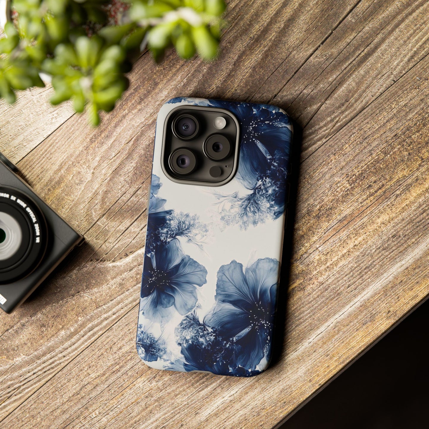 Floral Indigo Tough Phone Case — Blue Botanical Protective Cover