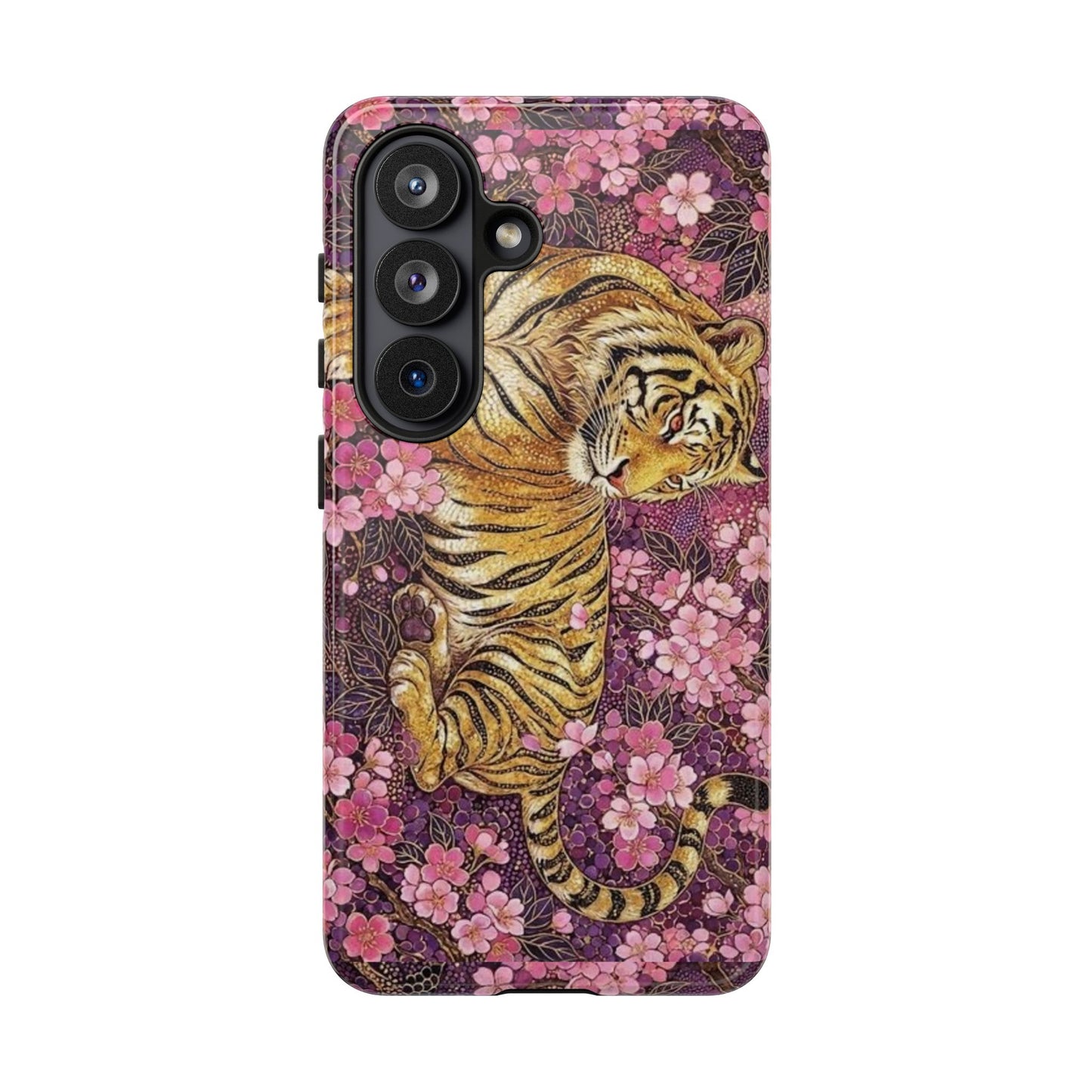 Tiger Floral Phone Case — Vintage Sakura Heavy-Duty Protective Cover