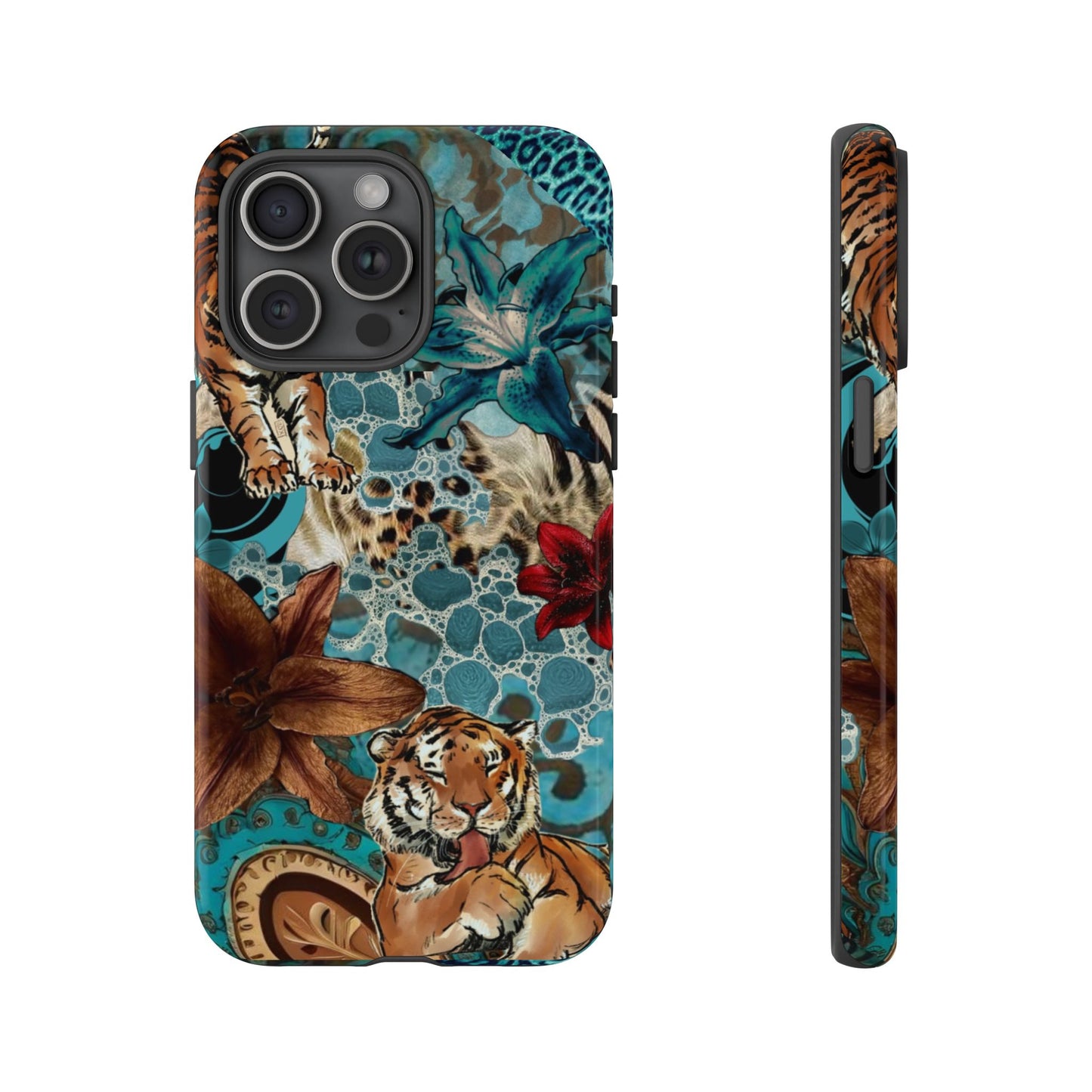Floral Tiger Phone Case - Teal Safari Protective Cover