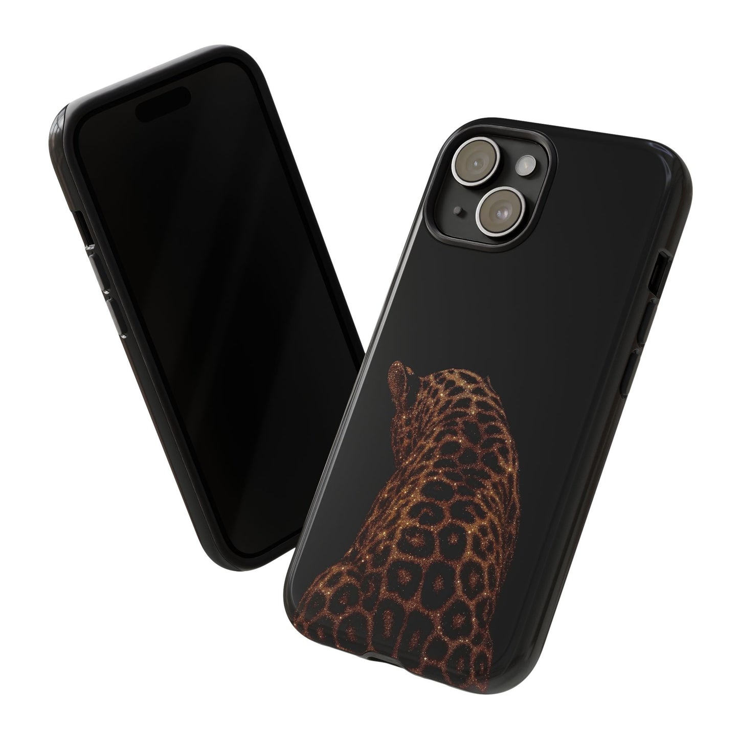 Leopard Print Tough Phone Case - Sleek Black Protective Cover