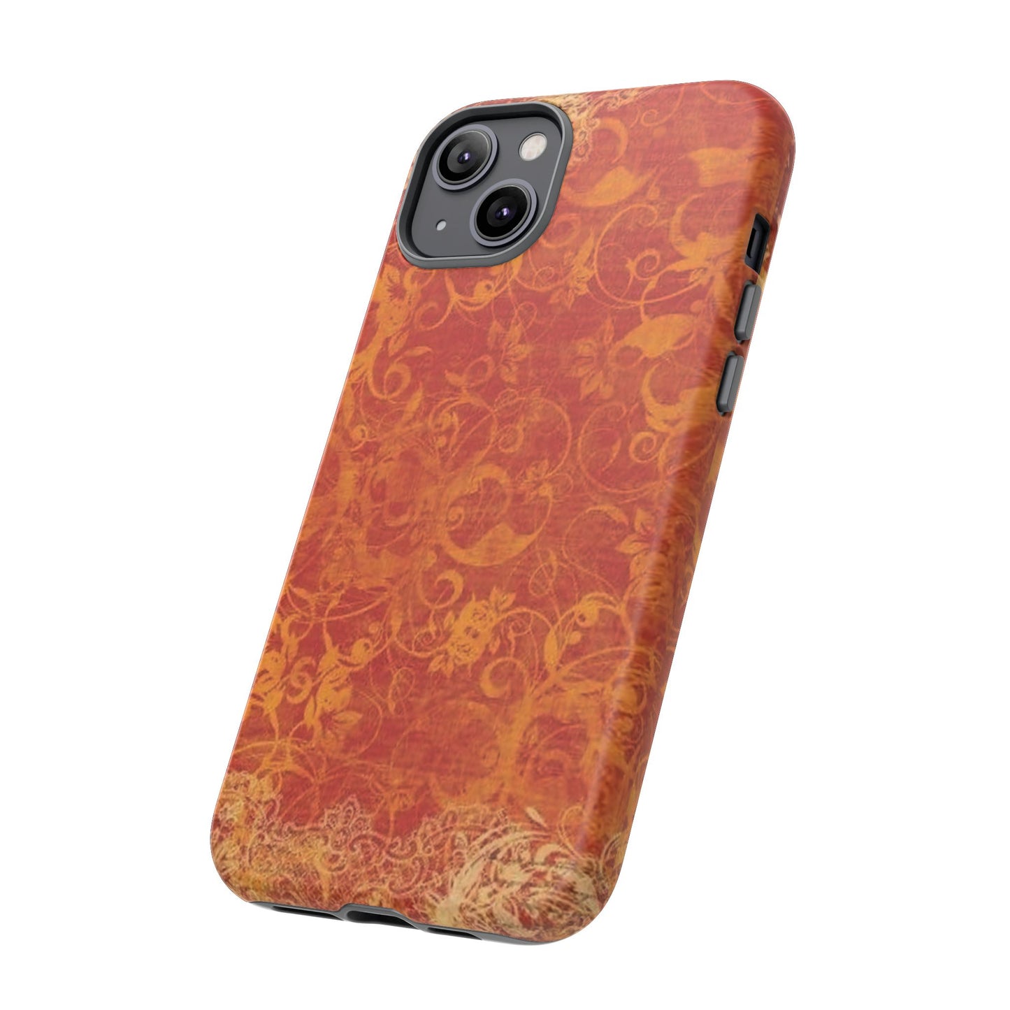 Floral Autumn iPhone Tough Case — Orange Vintage Scroll Design