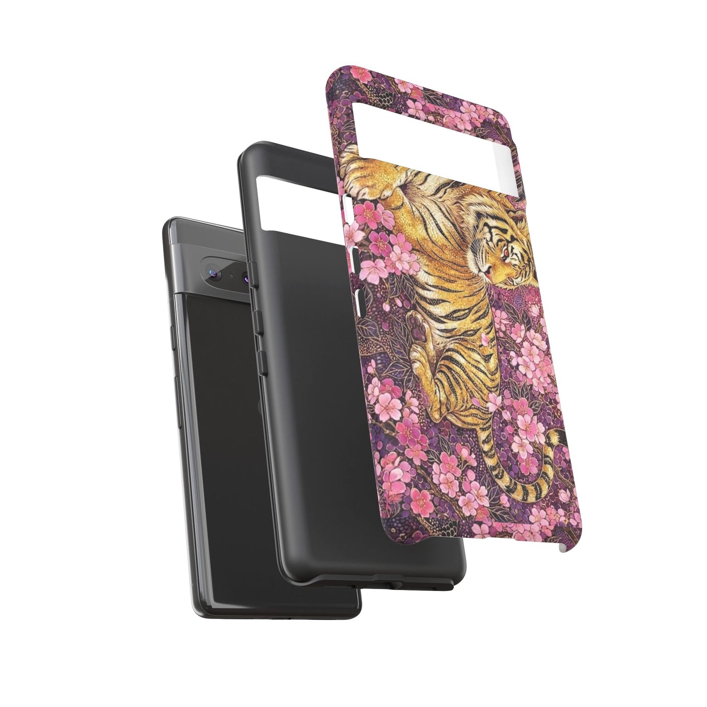 Tiger Floral Phone Case — Vintage Sakura Heavy-Duty Protective Cover