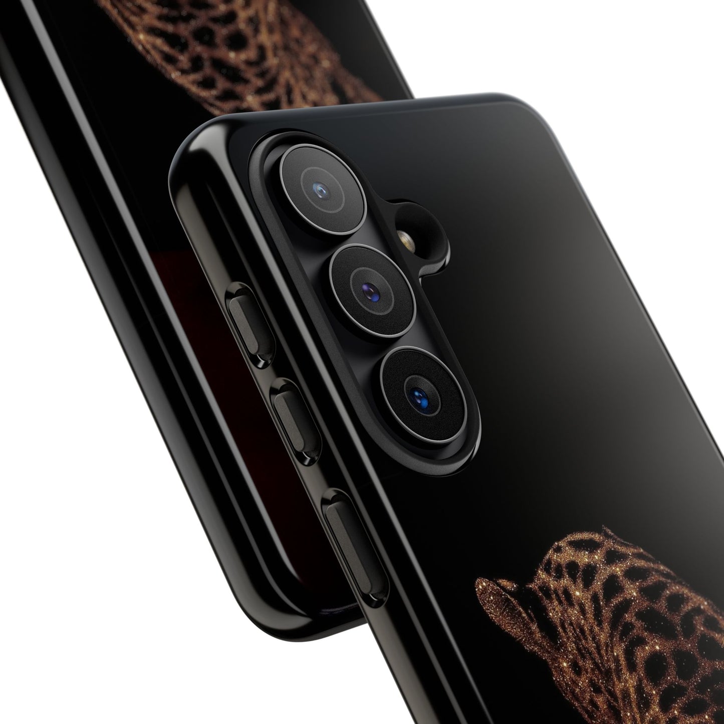 Leopard Print Tough Phone Case - Sleek Black Protective Cover