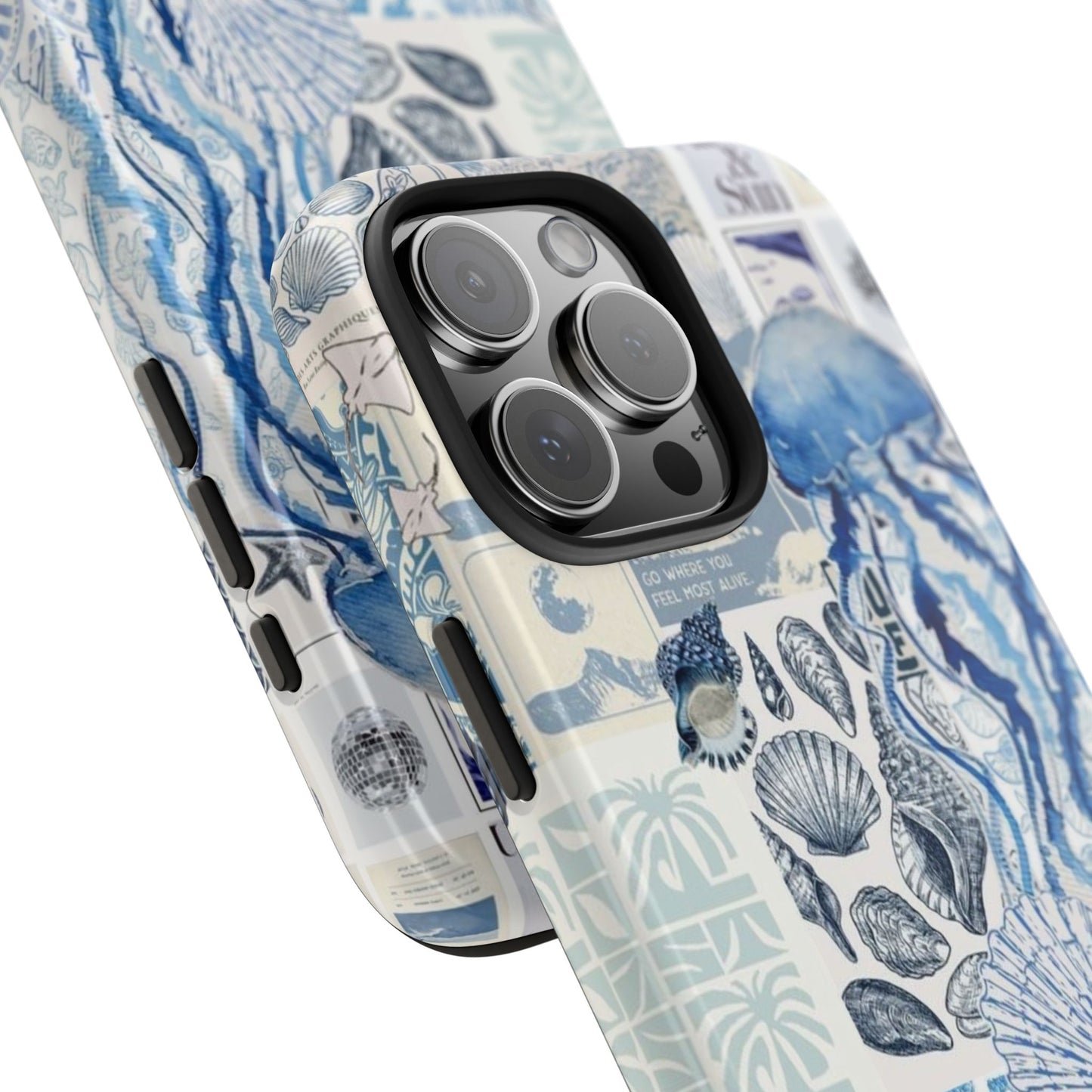 Sea Collage Tough Phone Case — Blue Jellyfish & Shells Coastal Design