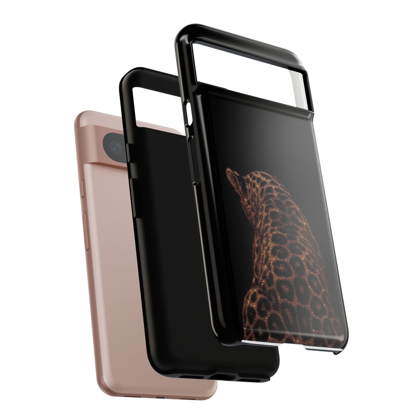 Leopard Print Tough Phone Case - Sleek Black Protective Cover