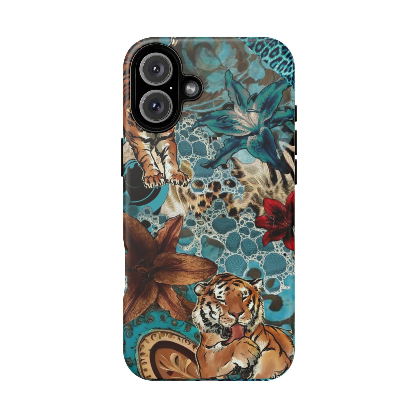 Floral Tiger Phone Case - Teal Safari Protective Cover