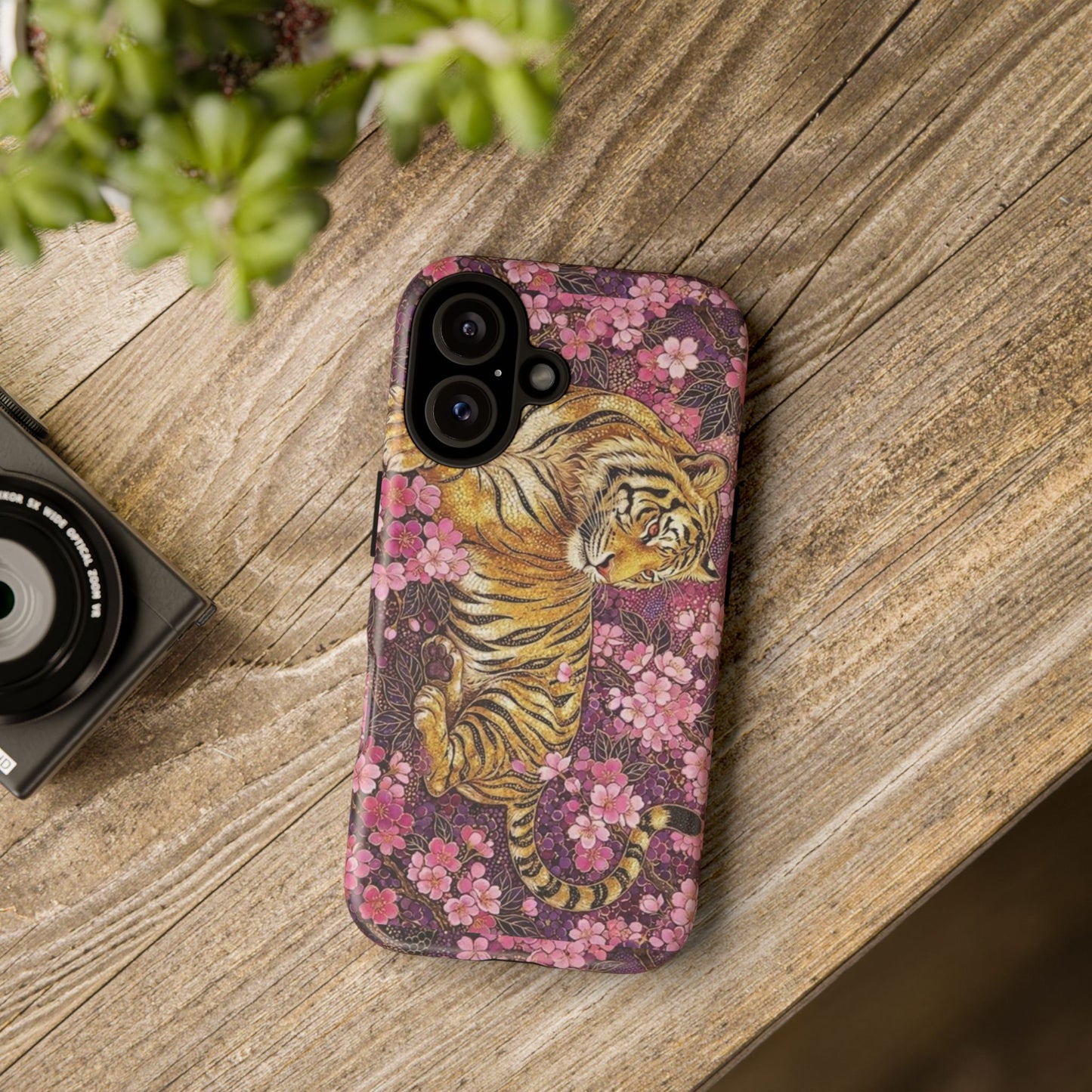 Tiger Floral Phone Case — Vintage Sakura Heavy-Duty Protective Cover