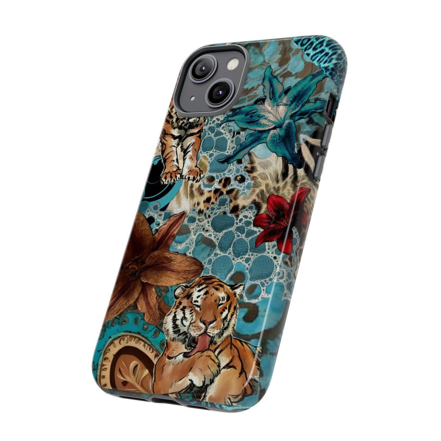 Floral Tiger Phone Case - Teal Safari Protective Cover