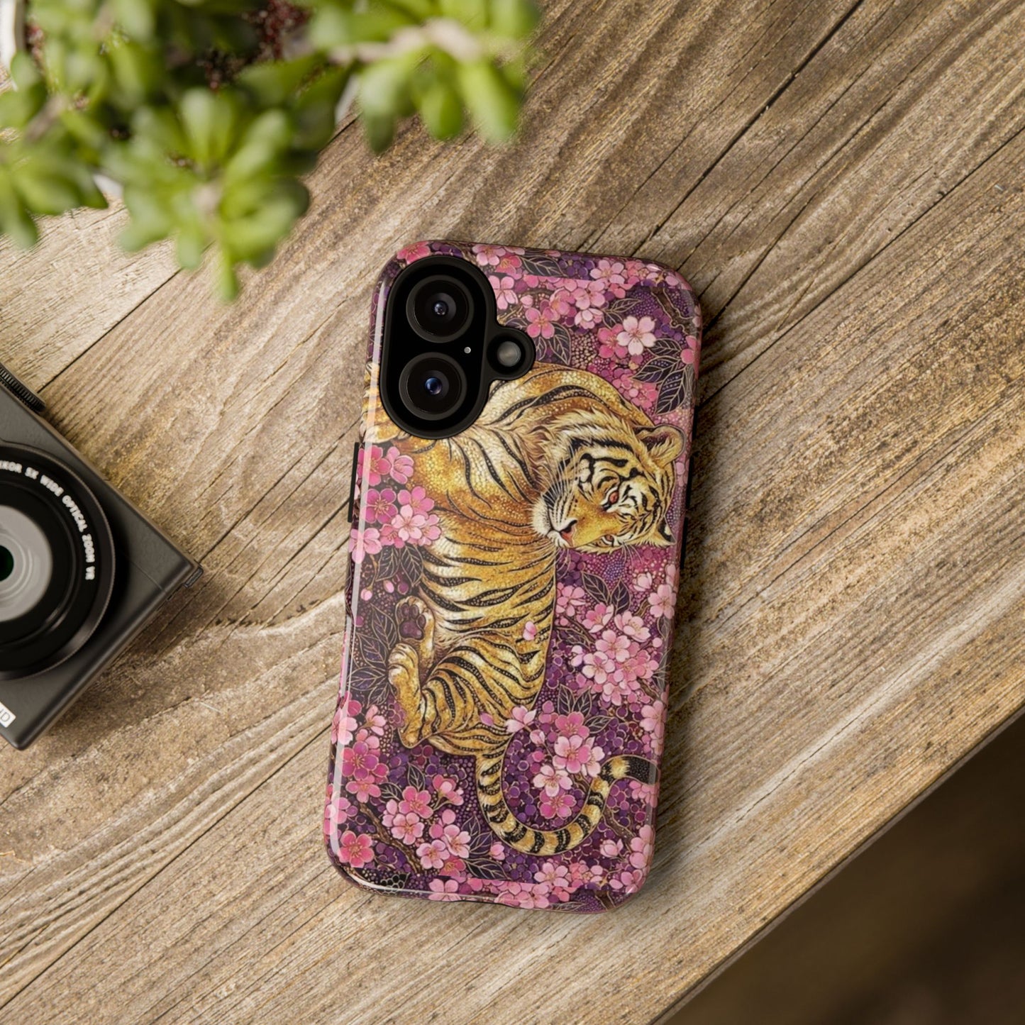 Tiger Floral Phone Case — Vintage Sakura Heavy-Duty Protective Cover