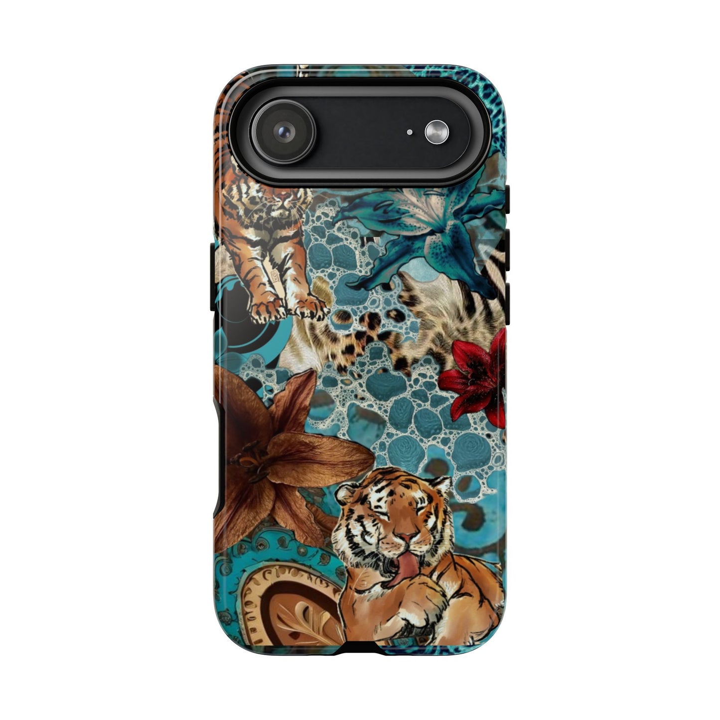 Floral Tiger Phone Case - Teal Safari Protective Cover
