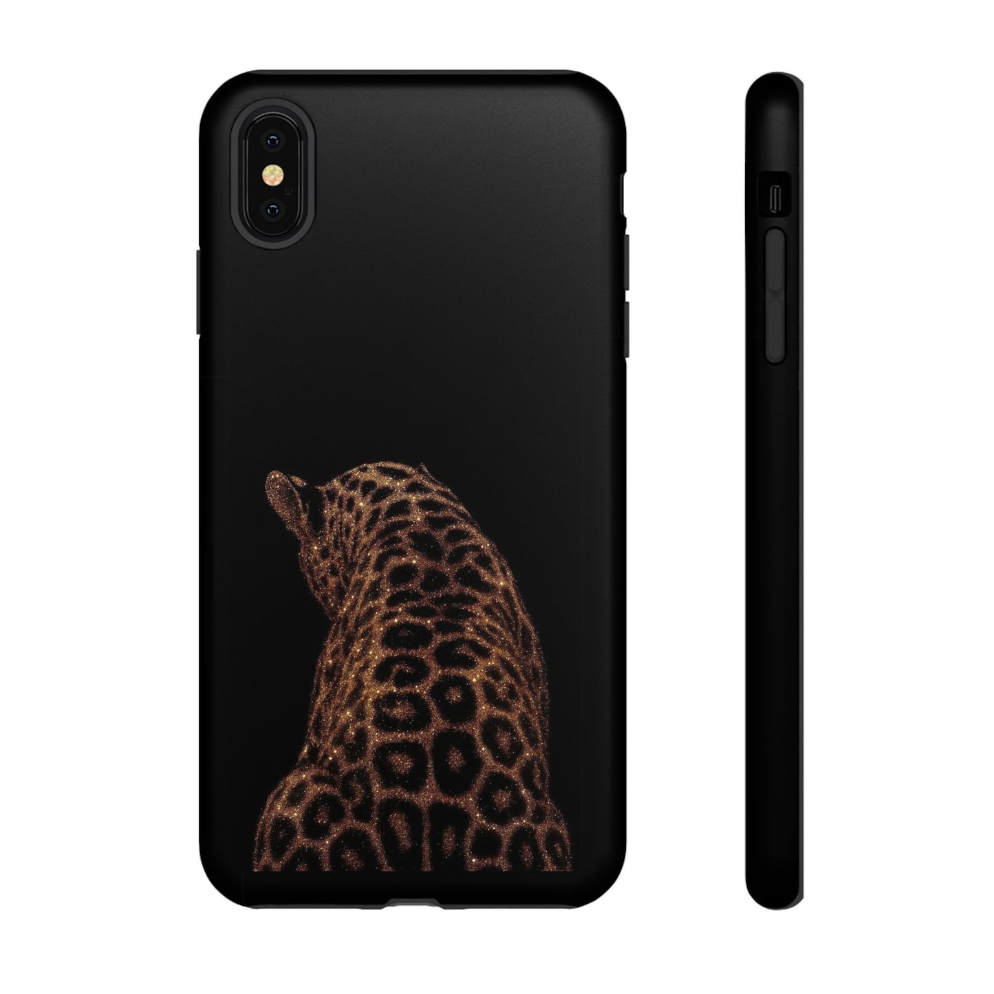Leopard Print Tough Phone Case - Sleek Black Protective Cover