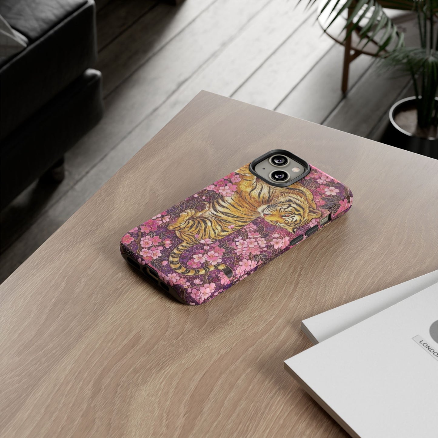 Tiger Floral Phone Case — Vintage Sakura Heavy-Duty Protective Cover