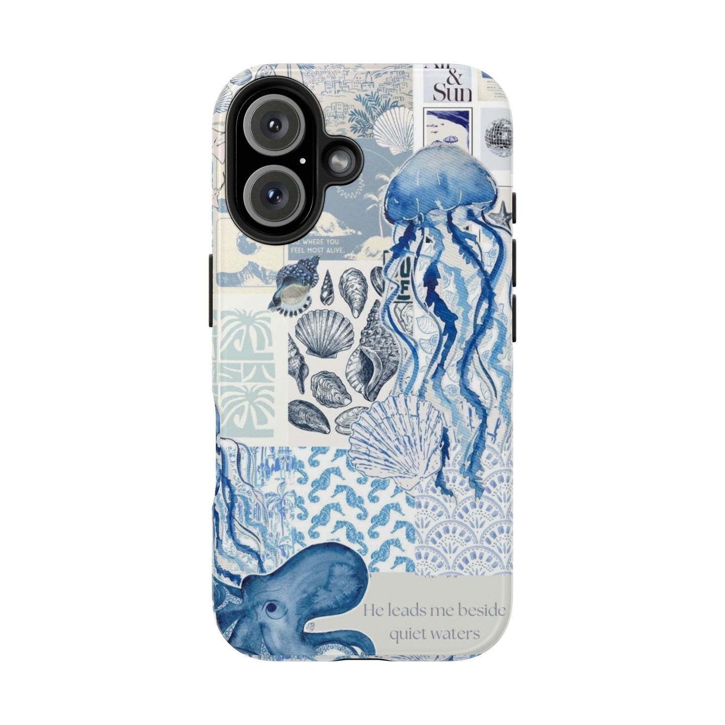 Sea Collage Tough Phone Case — Blue Jellyfish & Shells Coastal Design