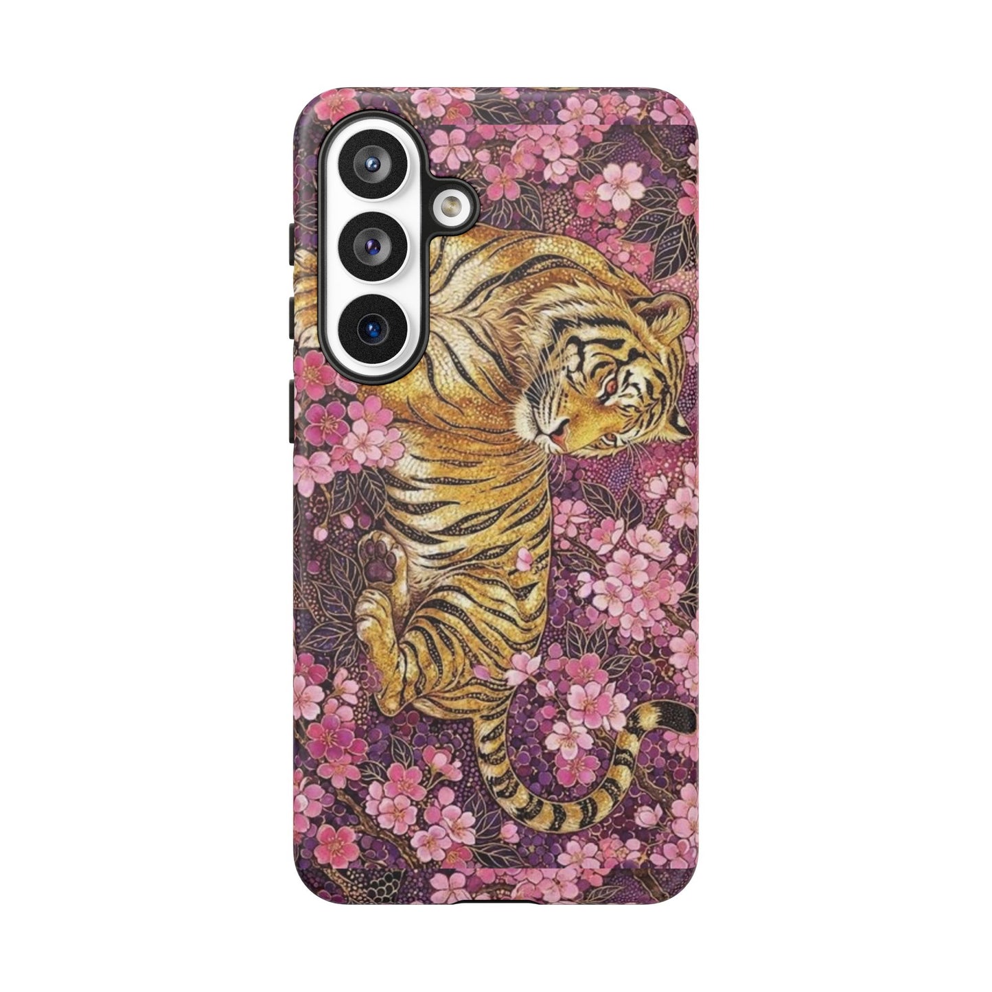 Tiger Floral Phone Case — Vintage Sakura Heavy-Duty Protective Cover