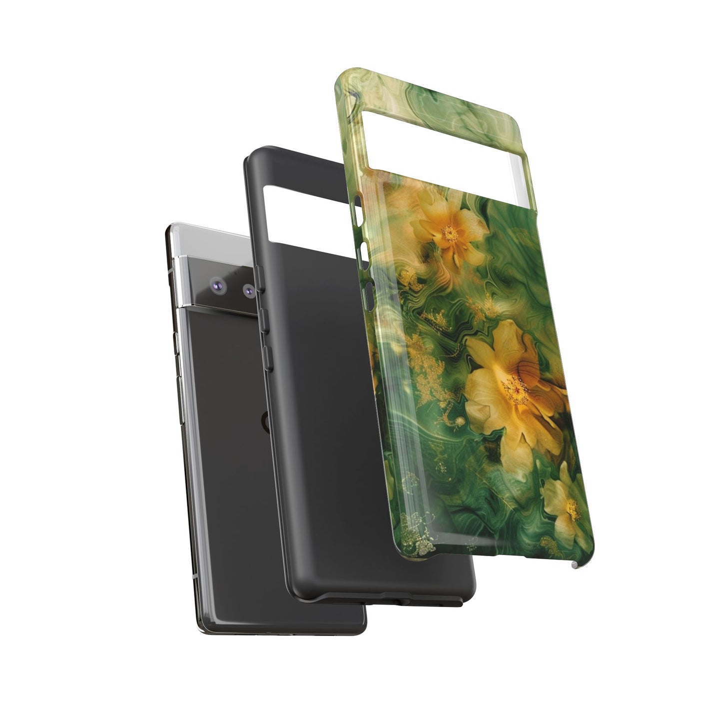 Floral Swirl Phone Case — Green & Gold Vintage Flower Design